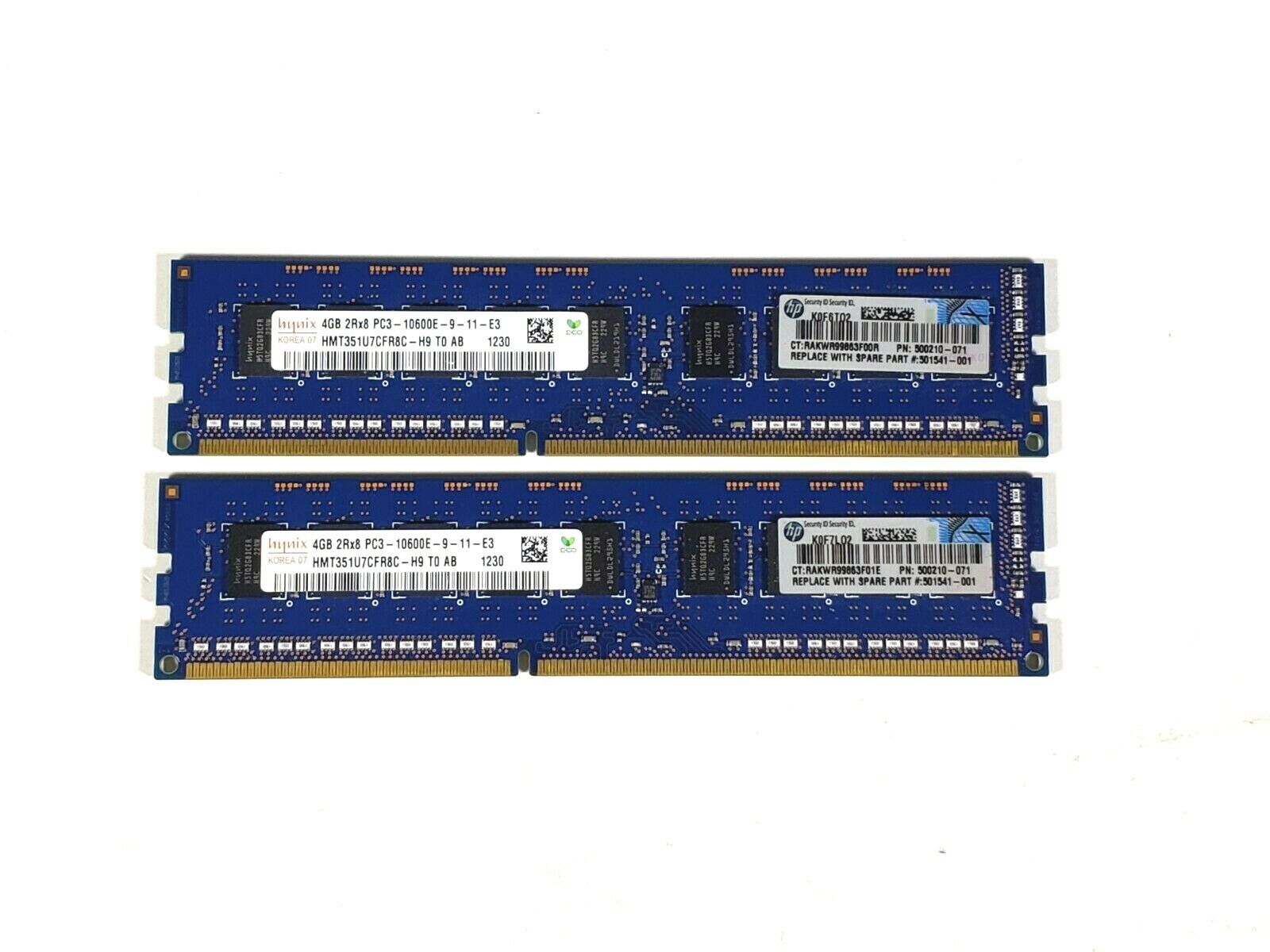 HP 4GB (2Rx8) PC3-10600E DDR3-1333MHz Desktop Memory RAM // 500210-071 / HMT351U7CFR8C-H9 (Used) // สินค้ารับประกัน โดย บริษัท อะไหล่เซิร์ฟเวอร์ จำกัด