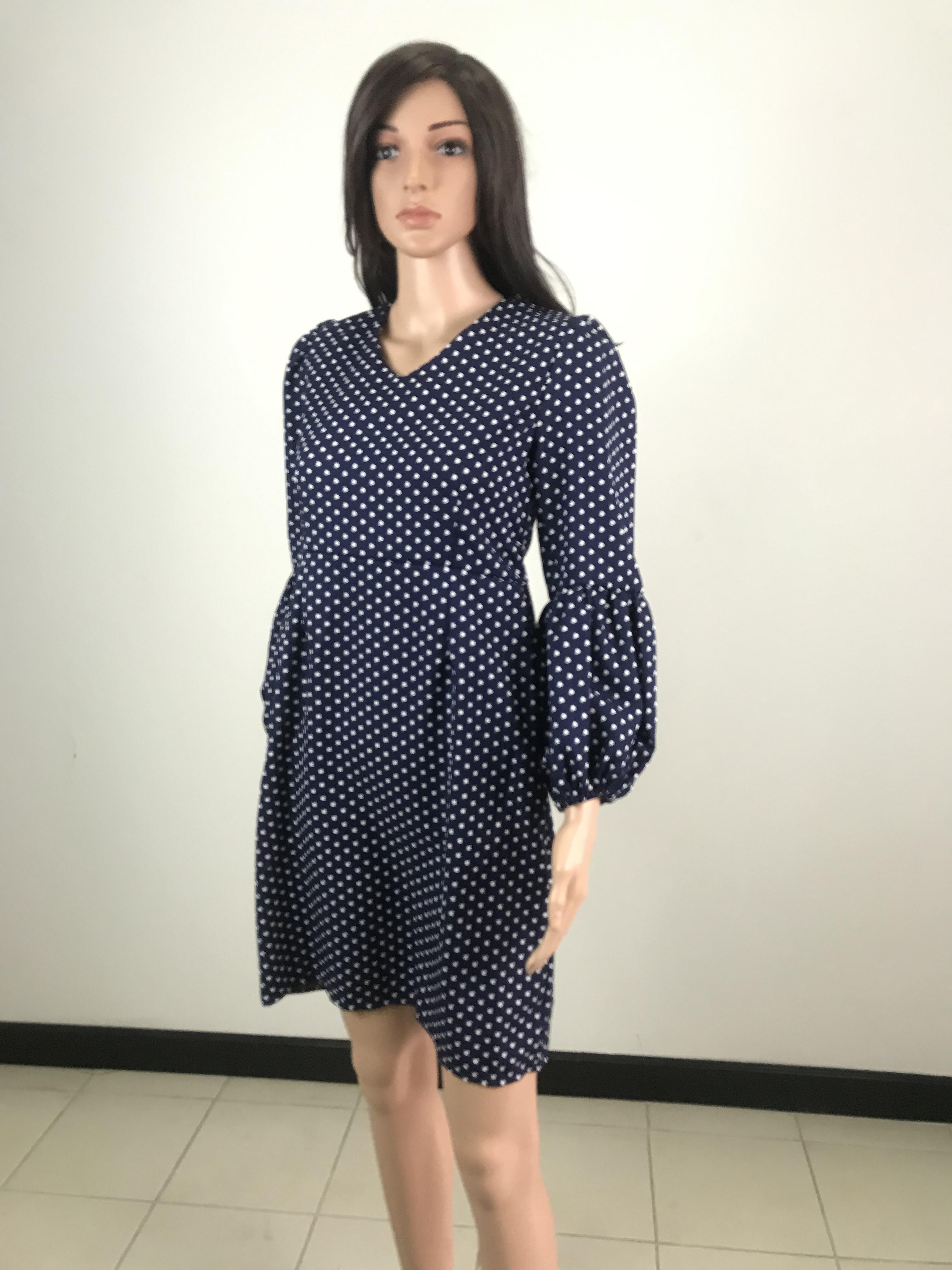 เดรสสั้น คอวี แขนบอลลูน เดรสทรงตรง แฟชั่น เดรสเข้ารูป สาวเกาหลี ลำลอง ออกงาน