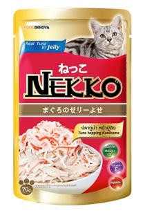 Nekko อาหารแมวเน็กโกะ ปลาทูน่าหน้าปูอัดในเยลลี่ 70 กรัม (ซื้อ 6 ซอง ลดเหลือ 96 บ. เหลือซองละ 16 บ.)