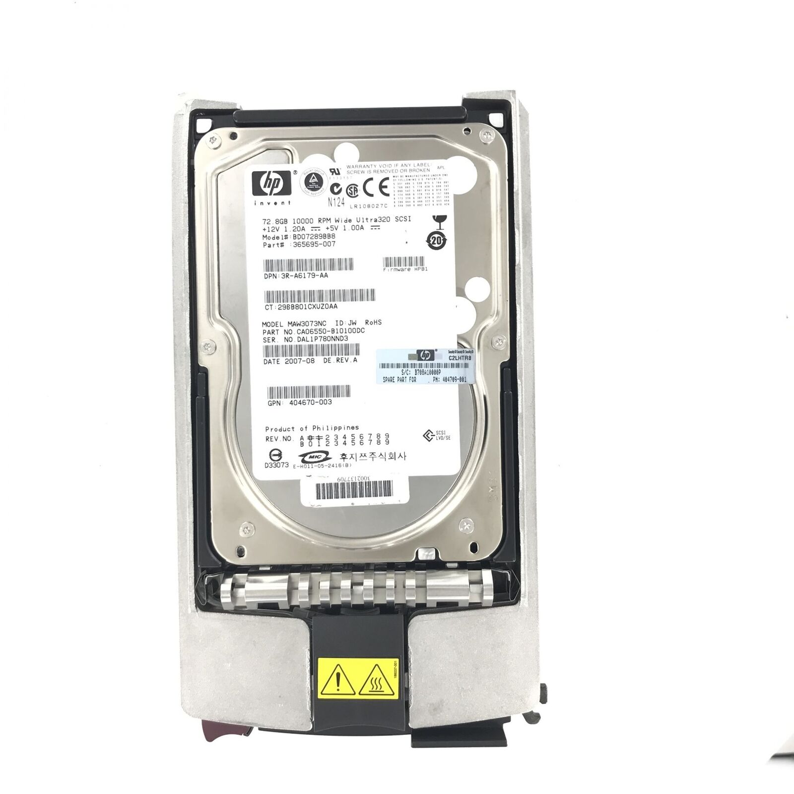 HP 72.8 GB U320 SCSI HDD 80 Pin 10K HDD // 365695-007 / GPN 404670-003 / 3R-A6179-AA / BD07289BB8 / MAW3073NC / TRAY 404709-001 (Used) // สินค้ารับประกัน โดย บริษัท อะไหล่เซิร์ฟเวอร์ จำกัด