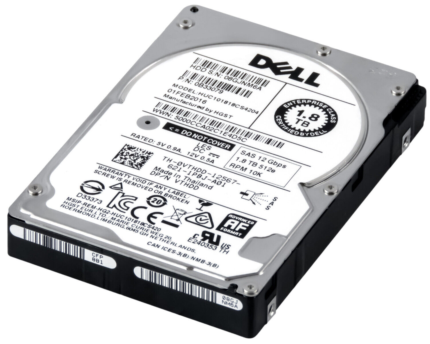 Dell 1.8TB 10K 12G SAS 2.5" HDD 128MB // 0VTHDD / HUC101818CS4204 / 0B33079 (USED) สินค้ารับประกัน โดย บริษัท อะไหล่เซิร์ฟเวอร์ จำกัด