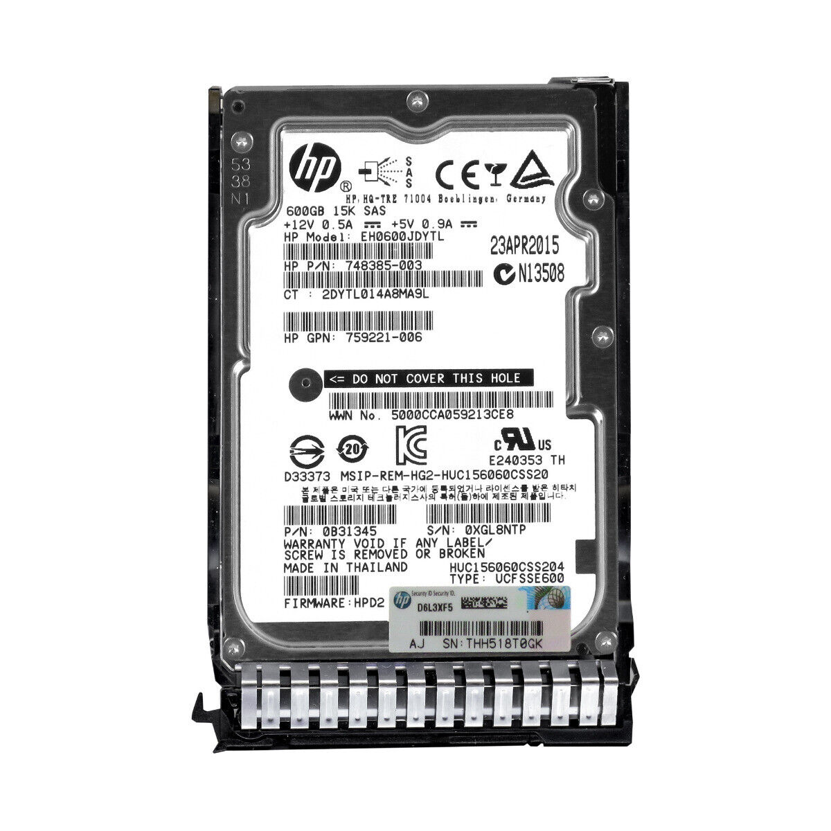 HP 600GB 15K 12G SAS 2.5" 128MB Hard Drive // HDD 748385-003 / Tray 759548-001 / GPN 759221-006 / 0B31345 / EH0600JDYTL / HUC156060CSS204 (Used) // สินค้ารับประกัน โดย บริษัท อะไหล่เซิร์ฟเวอร์ จำกัด