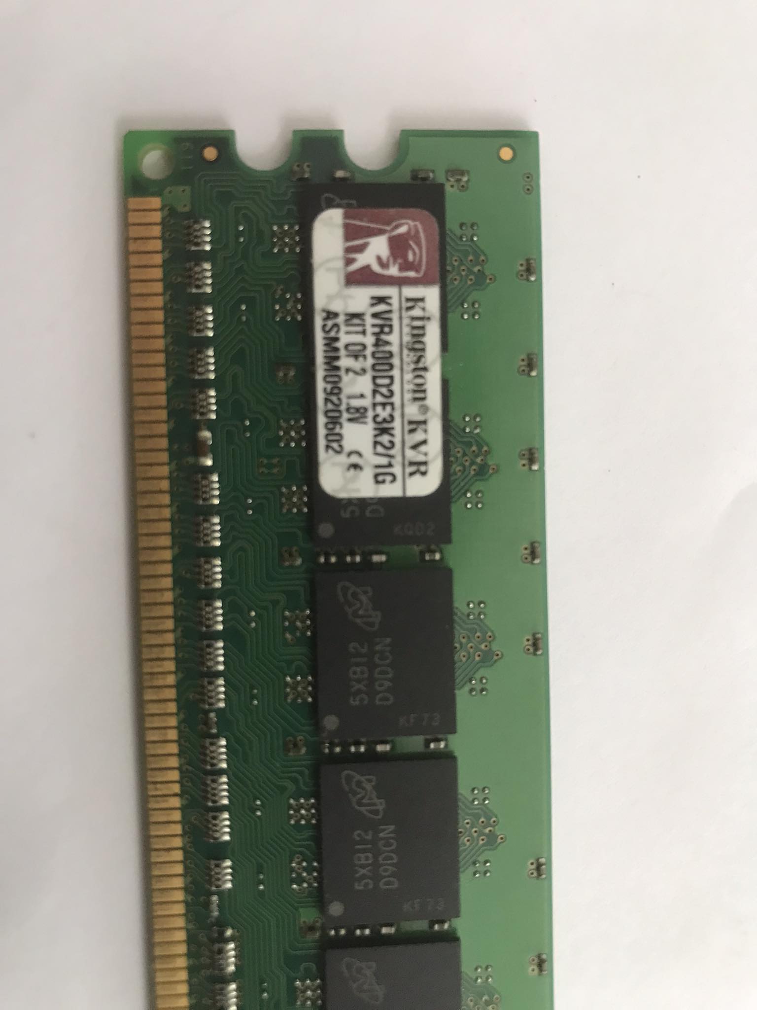 Kingston 512MB DDR2 ECC PC2-3200 400Mhz Memory Ram / KVR400D2E3K2/1G (Used) // สินค้ารับประกัน โดย บริษัท อะไหล่เซิร์ฟเวอร์ จำกัด