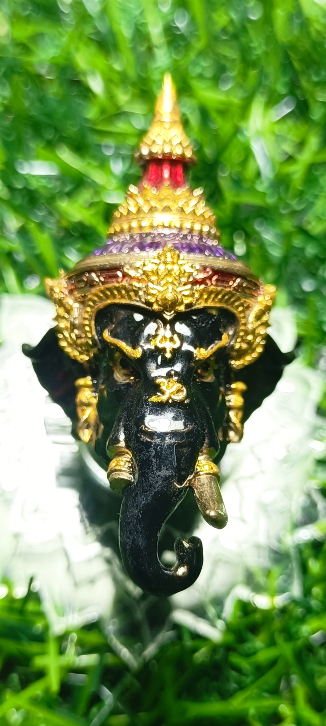 #เศียรพระพิฆเนศ #หลวงพ่อพัฒน์ วัดห้วยด้วน รุ่น #รวยประทานพร ปี 2565 ขนาดสูง 4.8 ซ.ม. กว้าง 2.7 ซ.ม. ลงยาดำ หมายเลข ๑๕