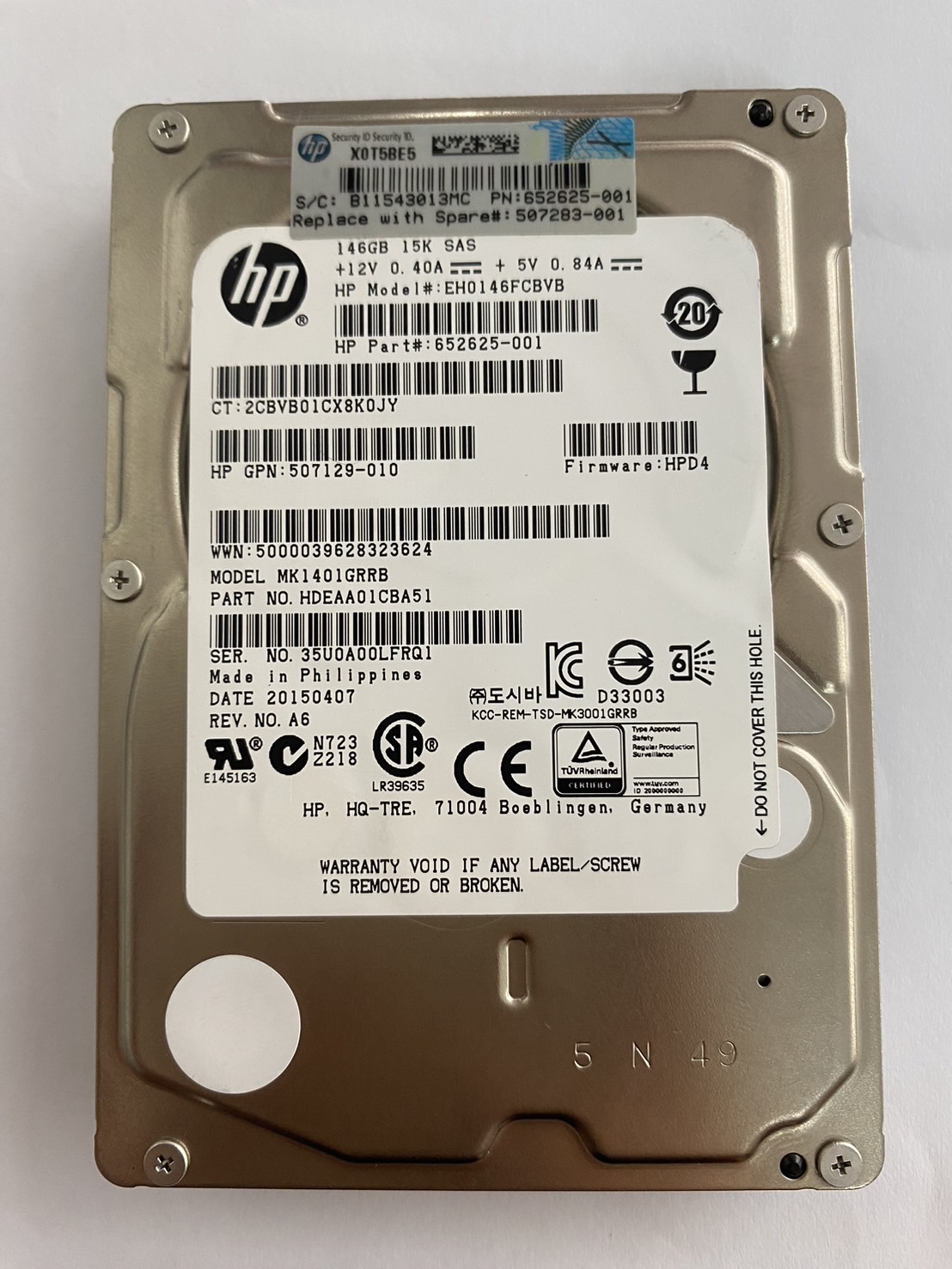 HP 146GB 15K SAS 6G 2.5" Hard Drive No Tray // HDD 652625-001 / GPN 507129-010 / EH0146FCBVB / MK1401GRRB (Used) // สินค้ารับประกัน โดย บริษัท อะไหล่เซิร์ฟเวอร์ จำกัด