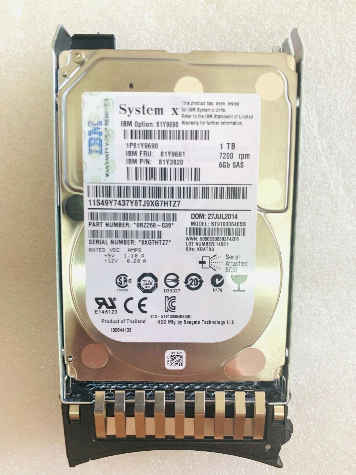 (New in Box) IBM 1TB 7.2K 6G SAS 2.5IN SFF NL Hard Drive // 81Y9691, 81Y9690, 81Y3820, ST91000640SS, 9RZ268-039 สินค้ารับประกัน โดย บริษัท อะไหล่เซิร์ฟเวอร์ จำกัด