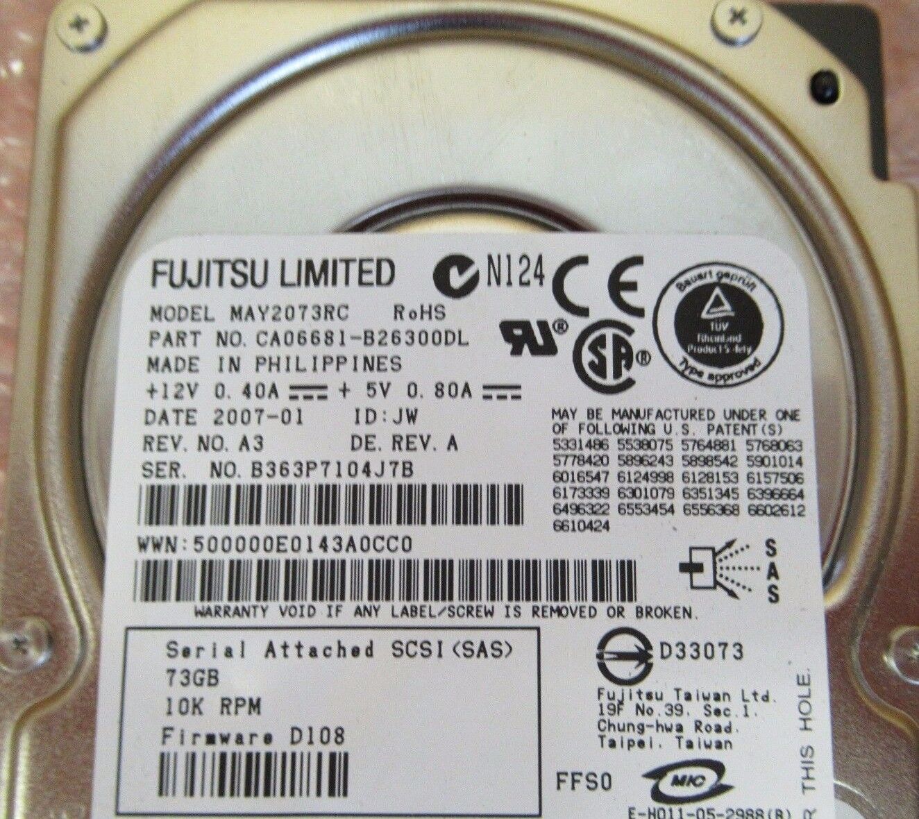 Fujitsu MAY2073RC CA06681-B26300DL 73GB 10Krpm 8MB 2.5" Internal HDD 0J8089 สินค้ารับประกัน โดย บริษัท อะไหล่เซิร์ฟเวอร์ จำกัด