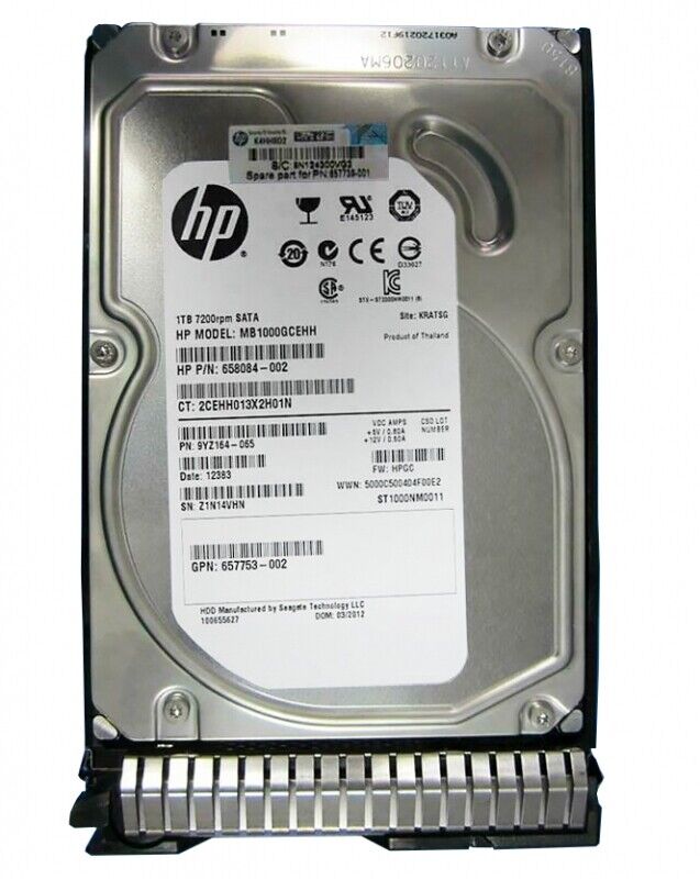 HP 695503-001 1TB 7.2K SATA 3.5" HDD 658084-002 657753-002 LFF Hard Drive HD ST1000NM0011 (New in Box) // สินค้ารับประกัน โดย บริษัท อะไหล่เซิร์ฟเวอร์ จำกัด