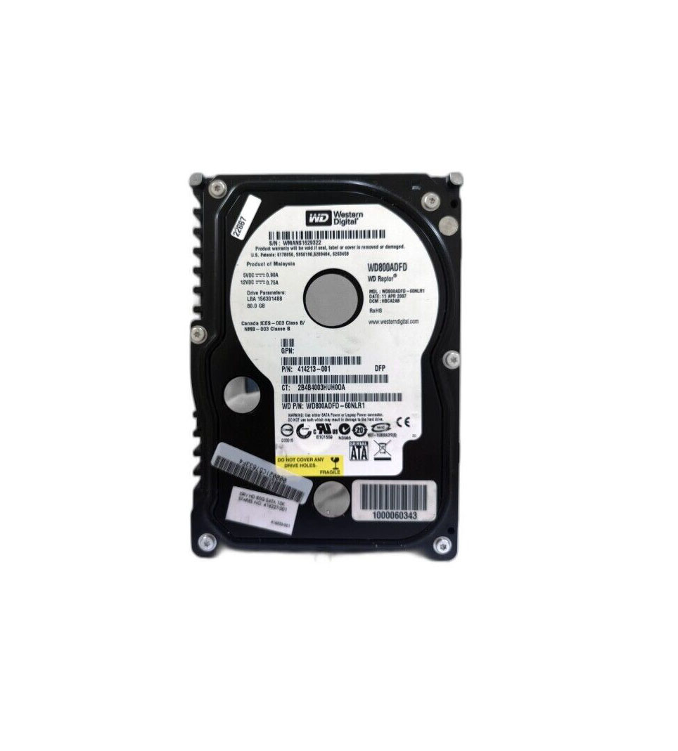 Western Digital / HP 3.5" SATA 3Gbps 80GB 10K RPM Hard Drive // 414213-001 / 416327-001 / WD800ADFD-60NLR1 (Used) // สินค้ารับประกัน โดย บริษัท อะไหล่เซิร์ฟเวอร์ จำกัด