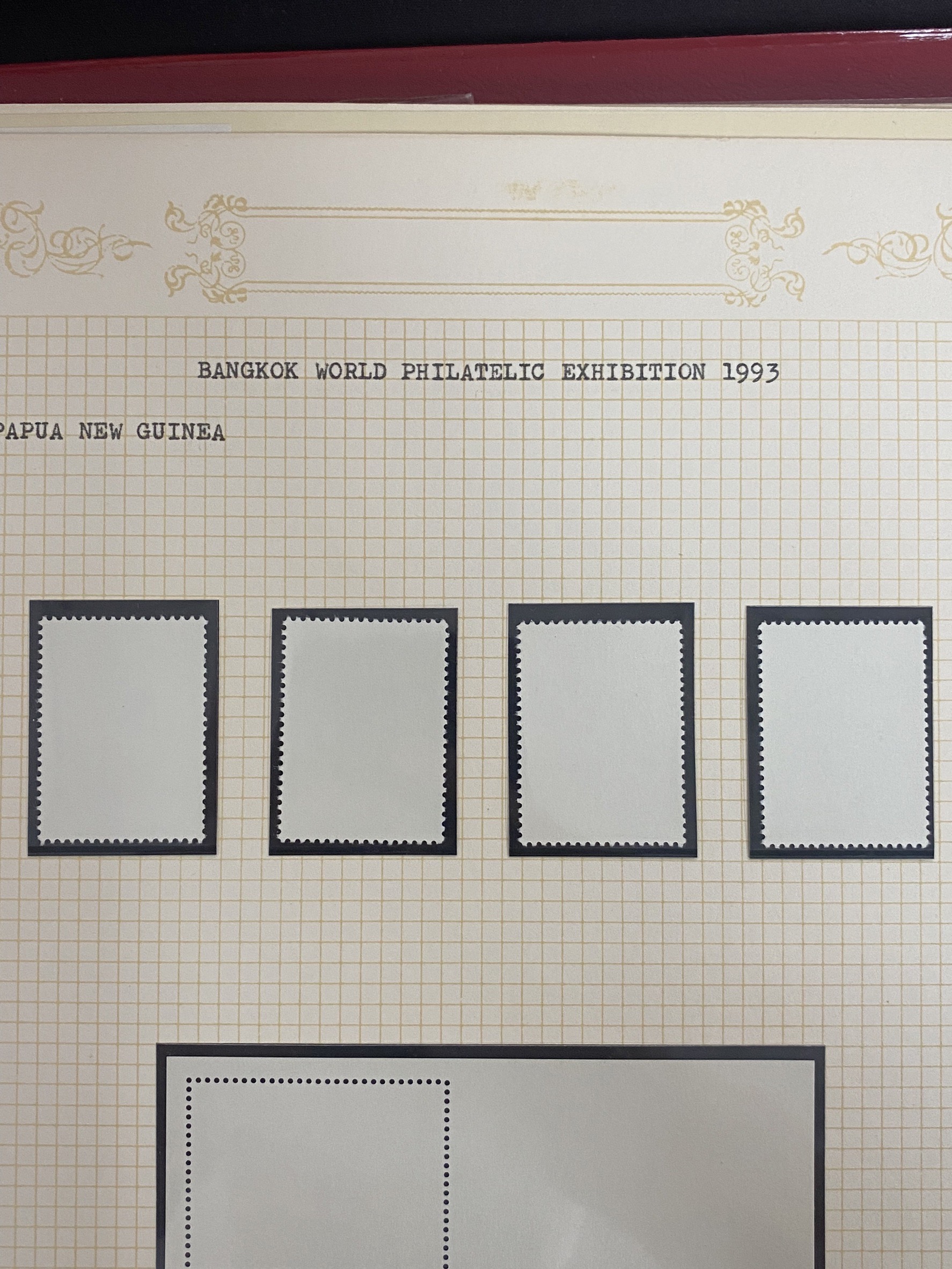 แสตมป์ งานแสดงตราไปรษณียากรโลก กรุงเทพฯ 2536 ประเทศ PAPUA NEW GUINEA พร้อมชีท บนแผ่นกระดาษ หายาก