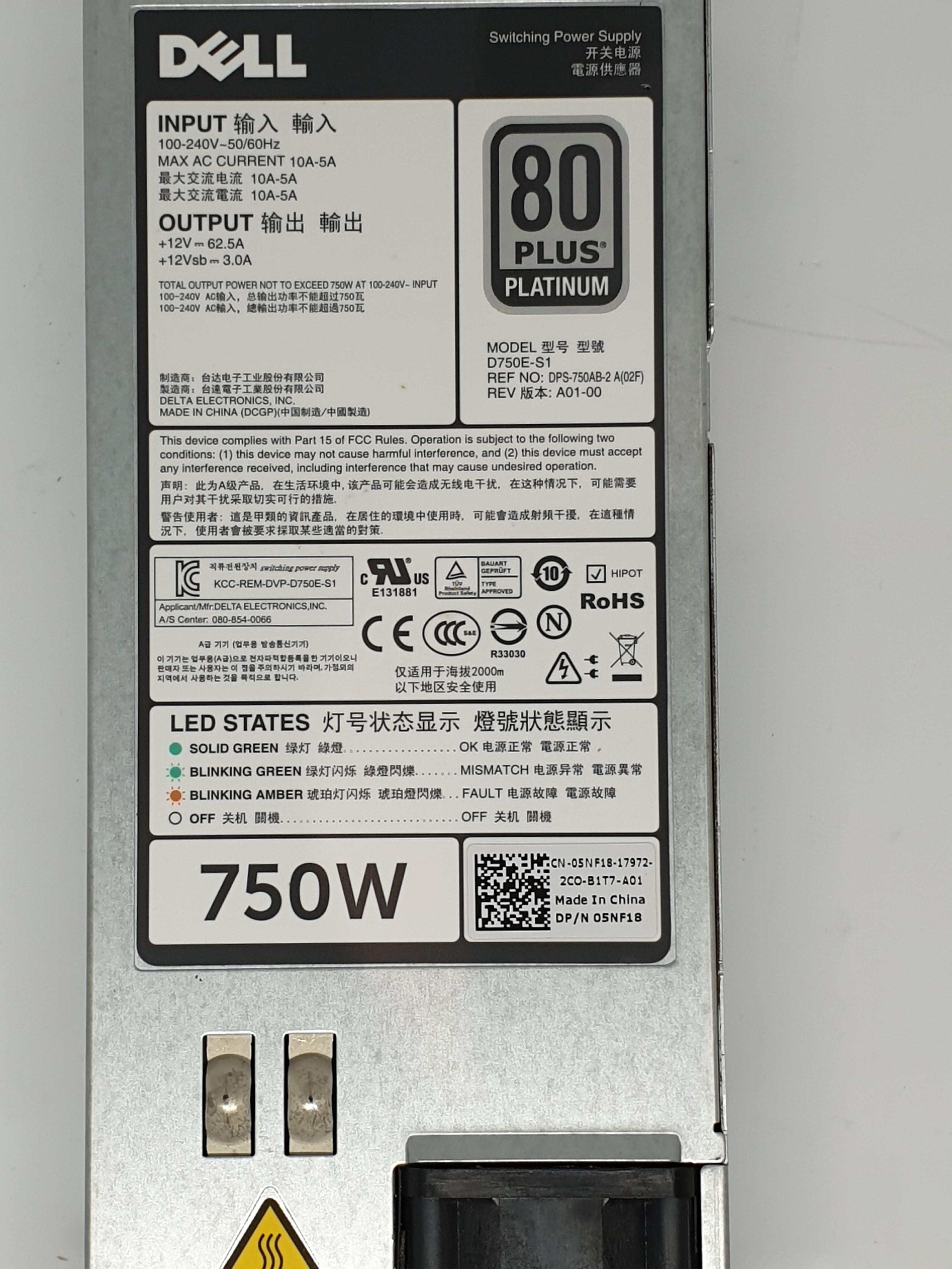 Dell 09PXCV Server Power Supply 90PXCV 750 Watt d750e-s1 For PowerEdge R620 R720 (Used) // สินค้ารับประกัน โดย บริษัท อะไหล่เซิร์ฟเวอร์ จำกัด