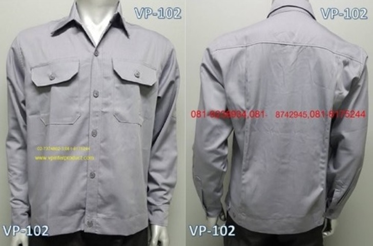 เสื้อช่างสีเทาเข้มเเขนยาว เสื้อช็อป ผ้าคอมทวิว ใส่สบาย มีไซร์ M-XXL รับปักโลโก้