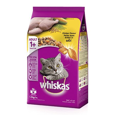 Whiskas Adult cat food Chicken flavour 1.2 kg วิสกัส แบบเม็ด สำหรับแมวโต รสไก่ ขนาด 1.2 กก.
