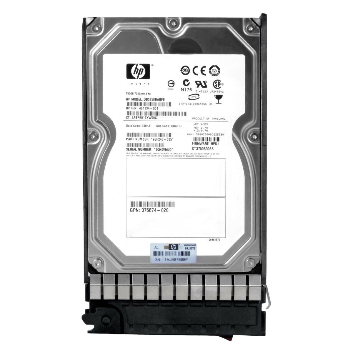 HP 750GB 7.2K 16MB SAS-1 3.5'' 3G // HDD 461134-001 / TRAY 462188-001 / GPN 375874-019 / DB0750BABFE / ST3750630SS (Used) // สินค้ารับประกัน โดย บริษัท อะไหล่เซิร์ฟเวอร์ จำกัด