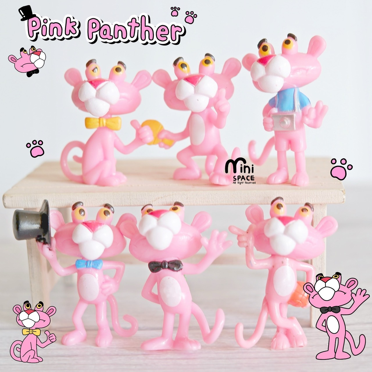 โมเดลพิงค์แพนเตอร์ Pink Panther ชุดหมวก MS0246 ตุ๊กตาจิ๋ว โมเดลจิ๋ว แต่งสวน แต่งบ้าน งานDIY