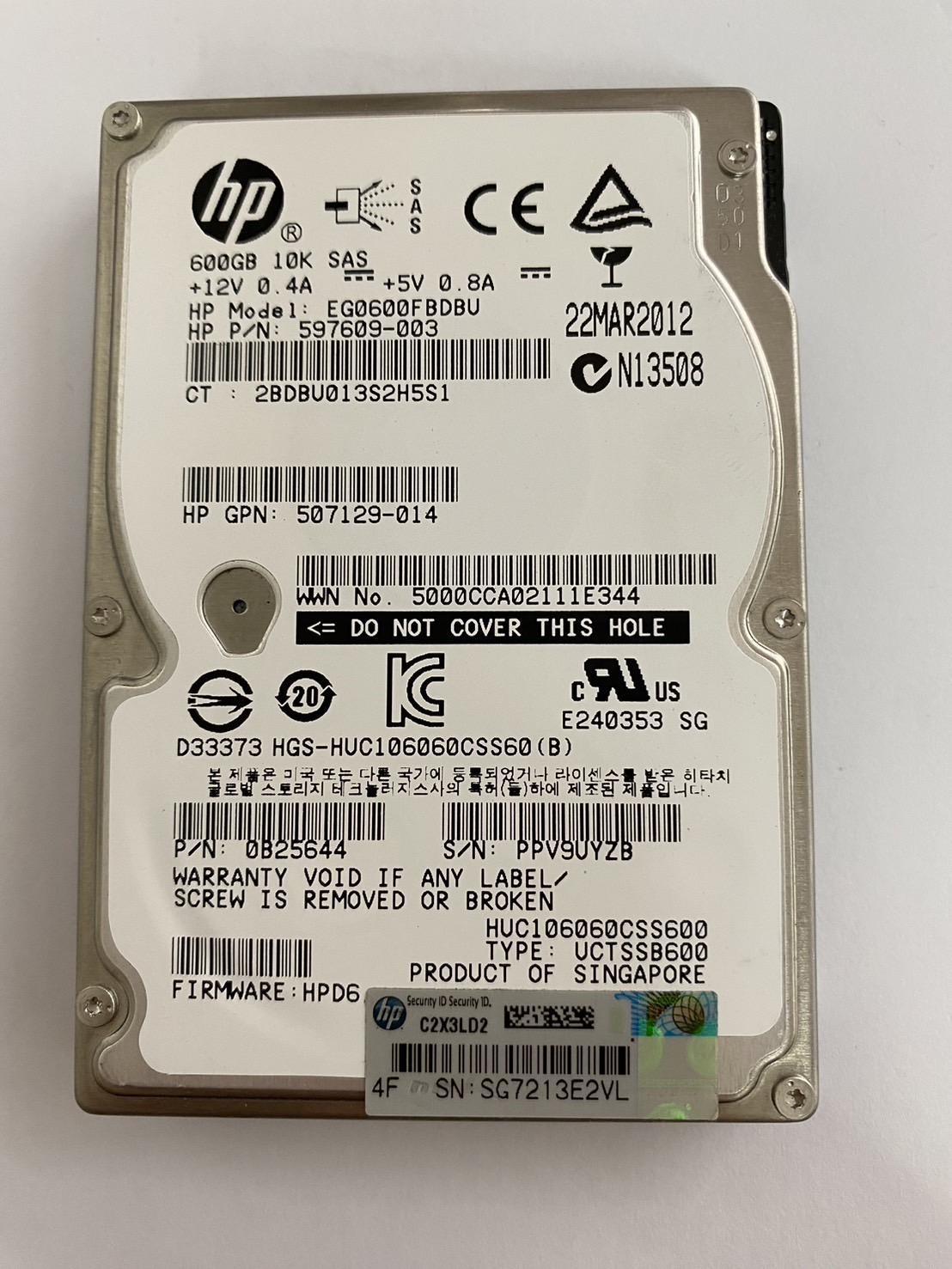 HP 600GB 10K 6G SAS 2.5" SC Hard Drive G8/G9 No Tray // HDD 597609-003 / EG0600FBDBU / GPN 507129-014 / 0B25644 / HUC106060CSS600 (Used) // สินค้ารับประกัน โดย บริษัท อะไหล่เซิร์ฟเวอร์ จำกัด