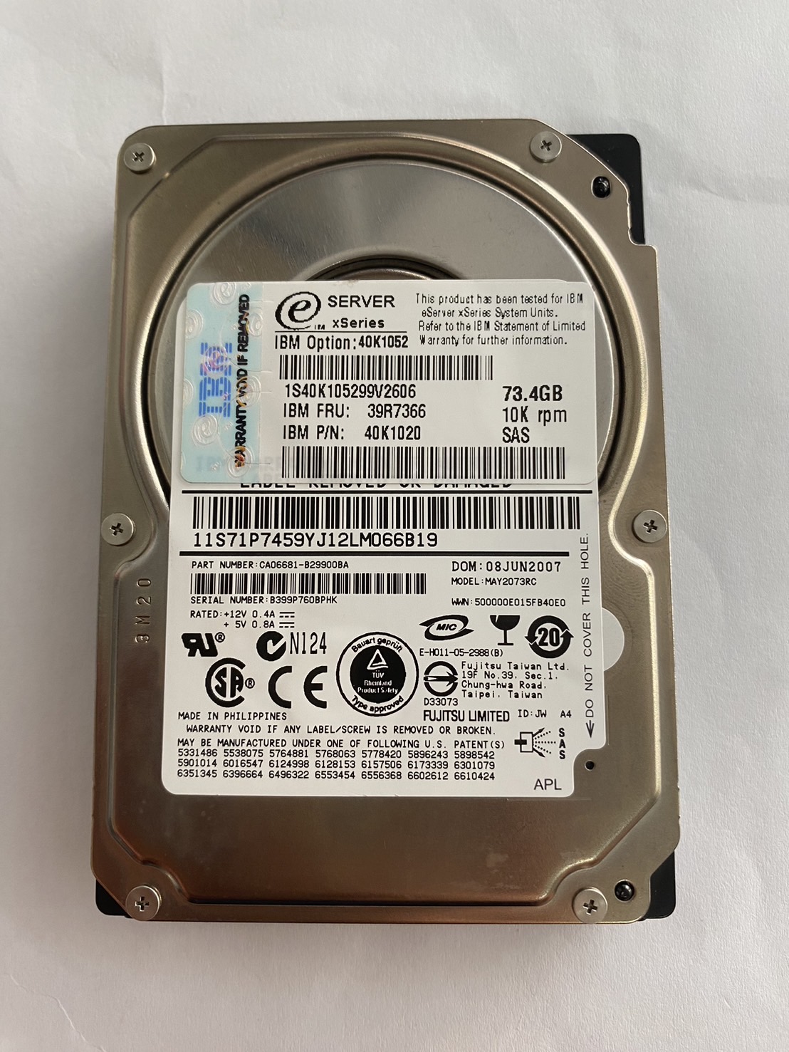 IBM 73.4GB 10K 3G SAS 2.5'' SFF HS HDD No Tray // 39R7366 / 40K1052 / 40K1020 (Used) // สินค้ารับประกัน โดย บริษัท อะไหล่เซิร์ฟเวอร์ จำกัด