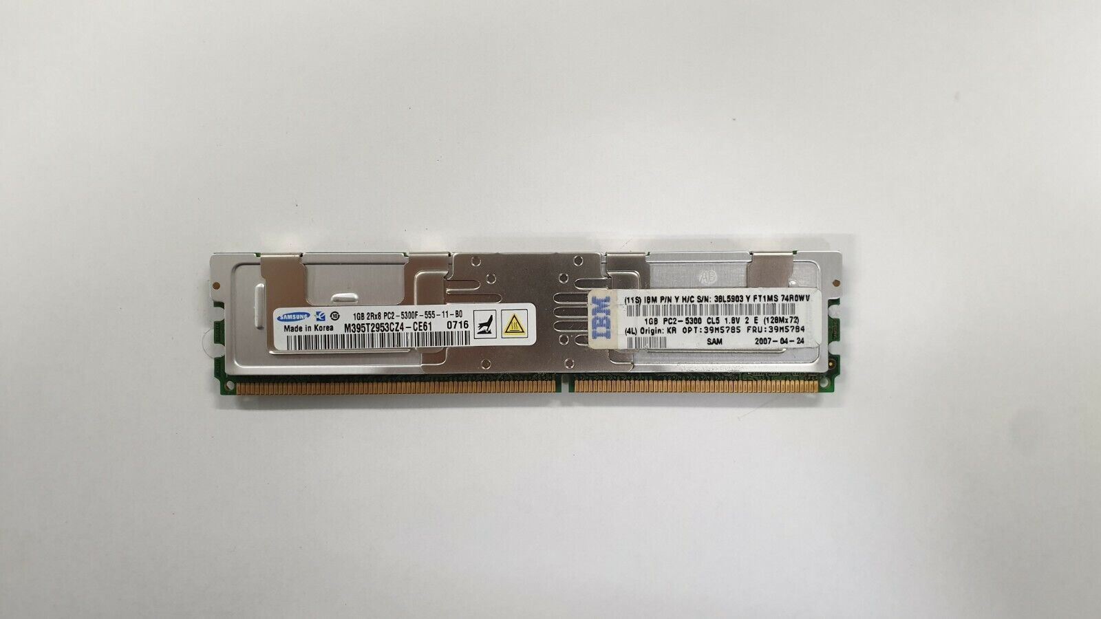 IBM / Samsung 1GB DDR2 RAM PC2-5300F 667MHz ECC Fully Buffered DIMM / 1GB PC2-5300F / M395T2953CZ4-CE66 / FRU 39M5784 / 38L5903 (Used) // สินค้ารับประกัน โดย บริษัท อะไหล่เซิร์ฟเวอร์ จำกัด