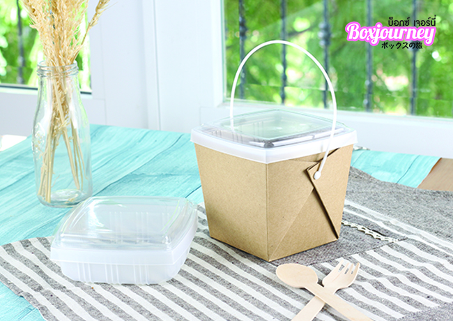 กล่องอาหารคราฟ 2 ชั้น หูหิ้วขาว
