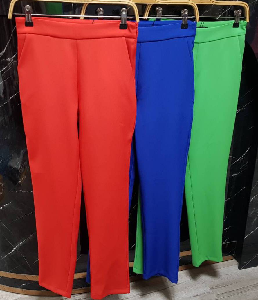 No.2249-2 กางเกงขายาวผู้หญิงขากระบอกเล็ก สีแดงสด/สีเขียวเข้ม/สีน้ำเงิน