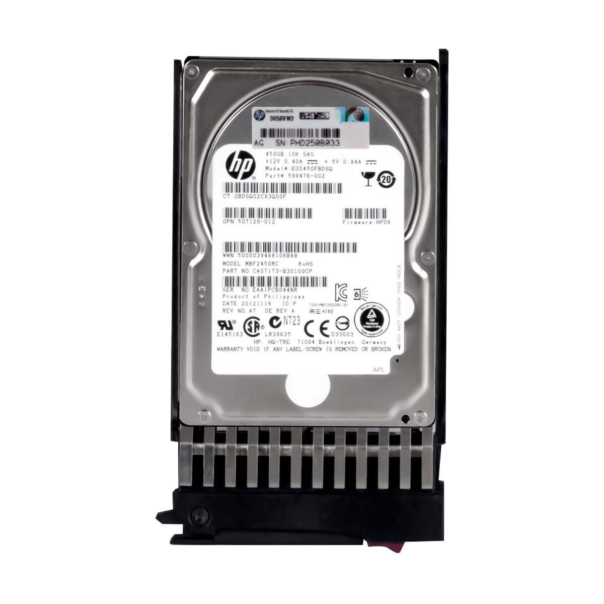 HPE 450GB 10K 6GB/s 16MB SAS-2 HDD 2.5" // HDD 599476-002 / GPN 507129-012 / MBF2450RC / EG0450FBDSQ (Used) // สินค้ารับประกัน โดย บริษัท อะไหล่เซิร์ฟเวอร์ จำกัด