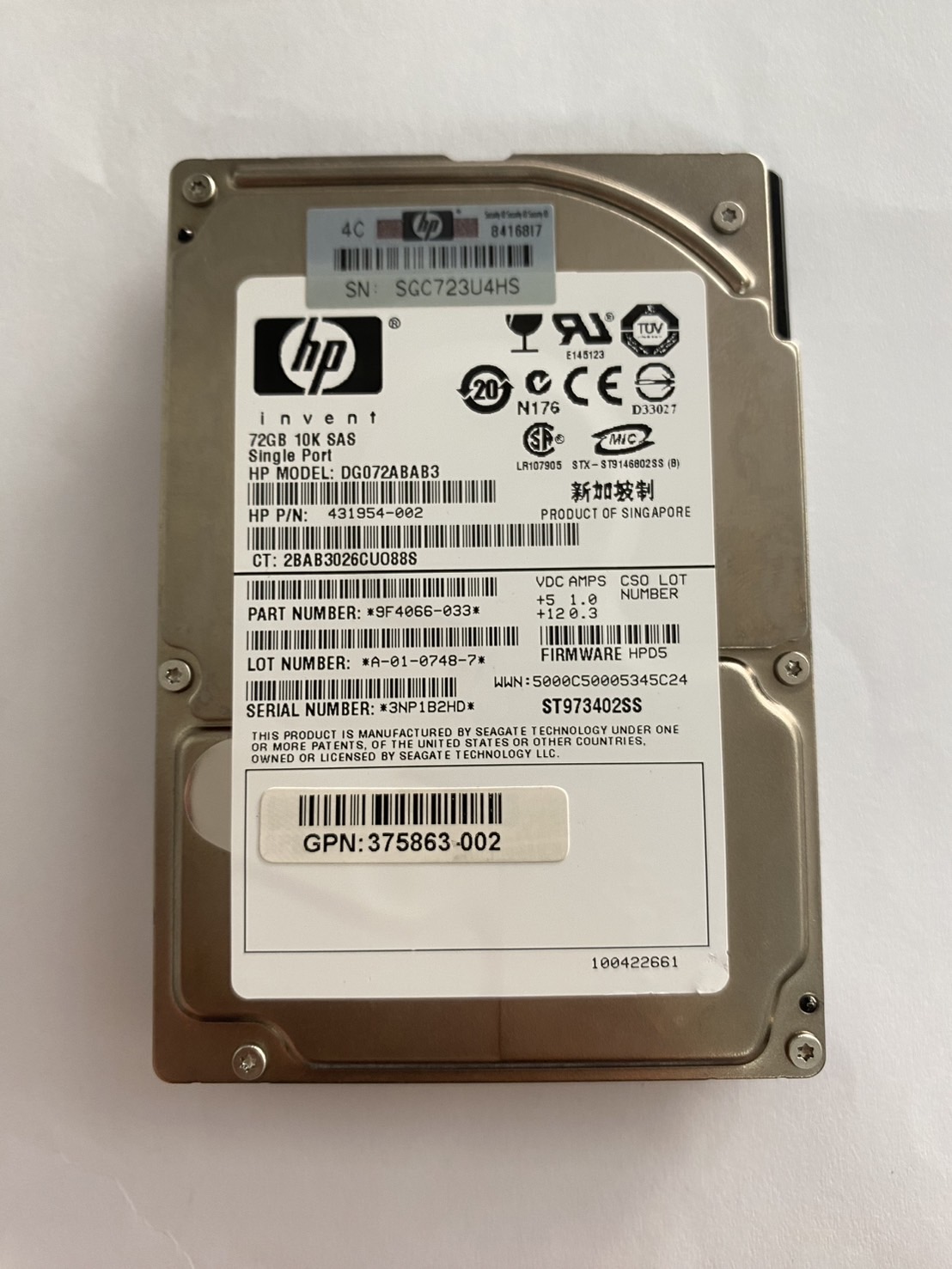 HP 73GB 10K 3G SAS 2.5" Hard Drive No Tray // HDD 431954-002 / DG072ABAB3 / GPN 375863-002 / ST973402SS / 9F4066-033 (Used) // สินค้ารับประกัน โดย บริษัท อะไหล่เซิร์ฟเวอร์ จำกัด