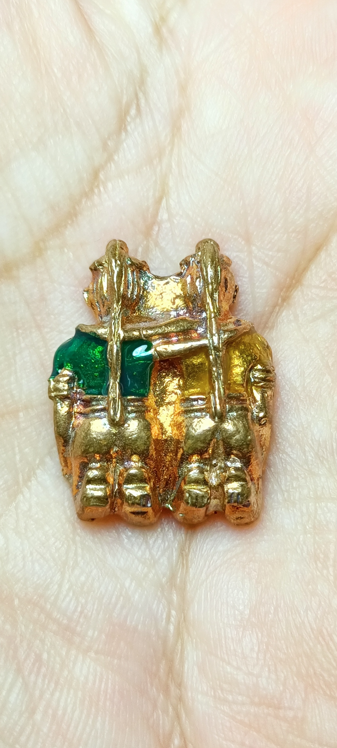 กัณหาชาลี หลวงปู่หลิง ปณฺณโท หล่อโบราณ(ดินไทย) รุ่นมหาเฮง วัดหนองอ้อบ้านสิงห์ ปี 2563 เนื้อทองแดงลงยา เหลือง-เขียว