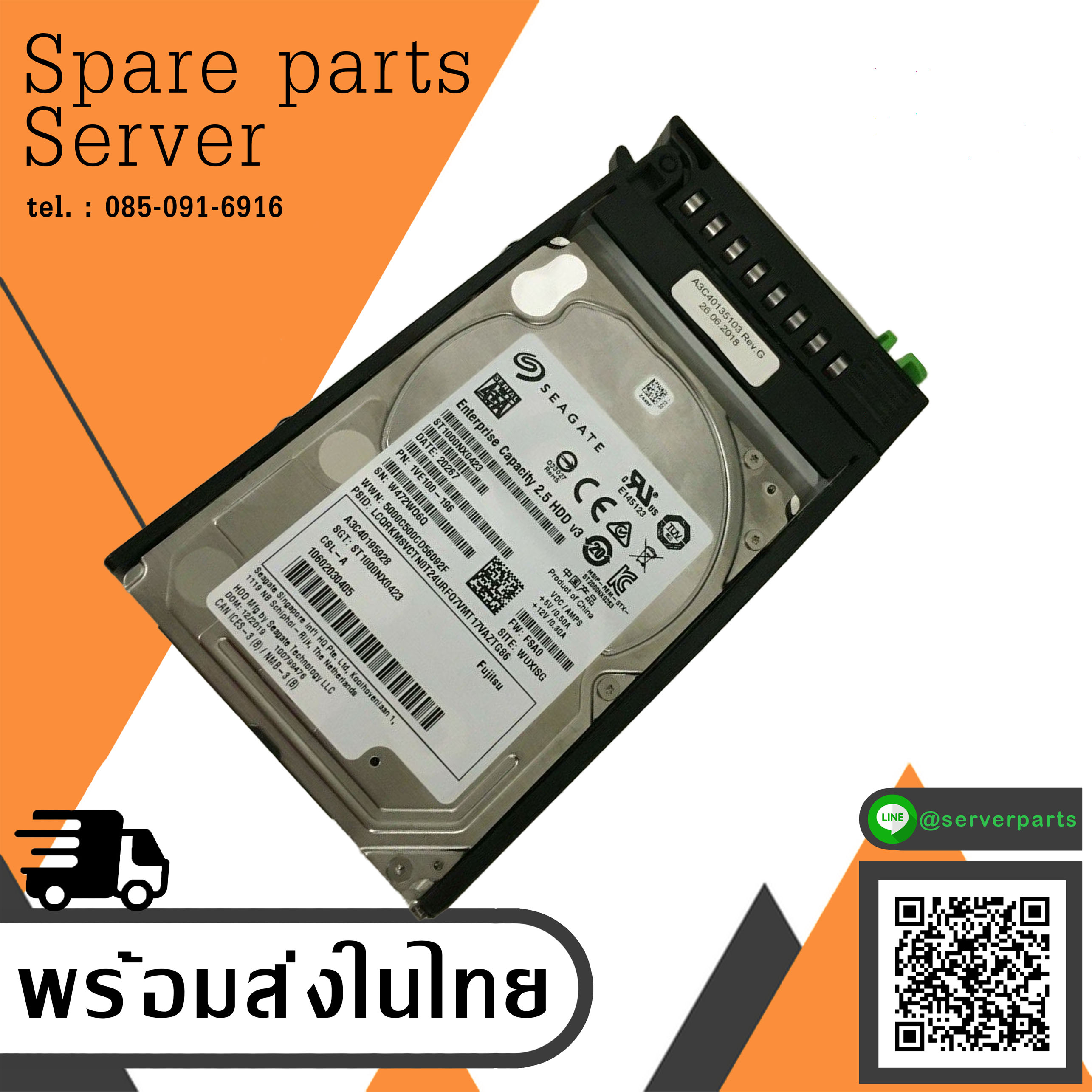 Seagate Enterprise HDD Fujitsu SATA 1TB 2.5" 6Gb/s 7200RP 128MB // ST1000NX0423 / 1VE100-196 / TRAY A3C40101974 (Used) // สินค้ารับประกัน โดย บริษัท อะไหล่เซิร์ฟเวอร์ จำกัด