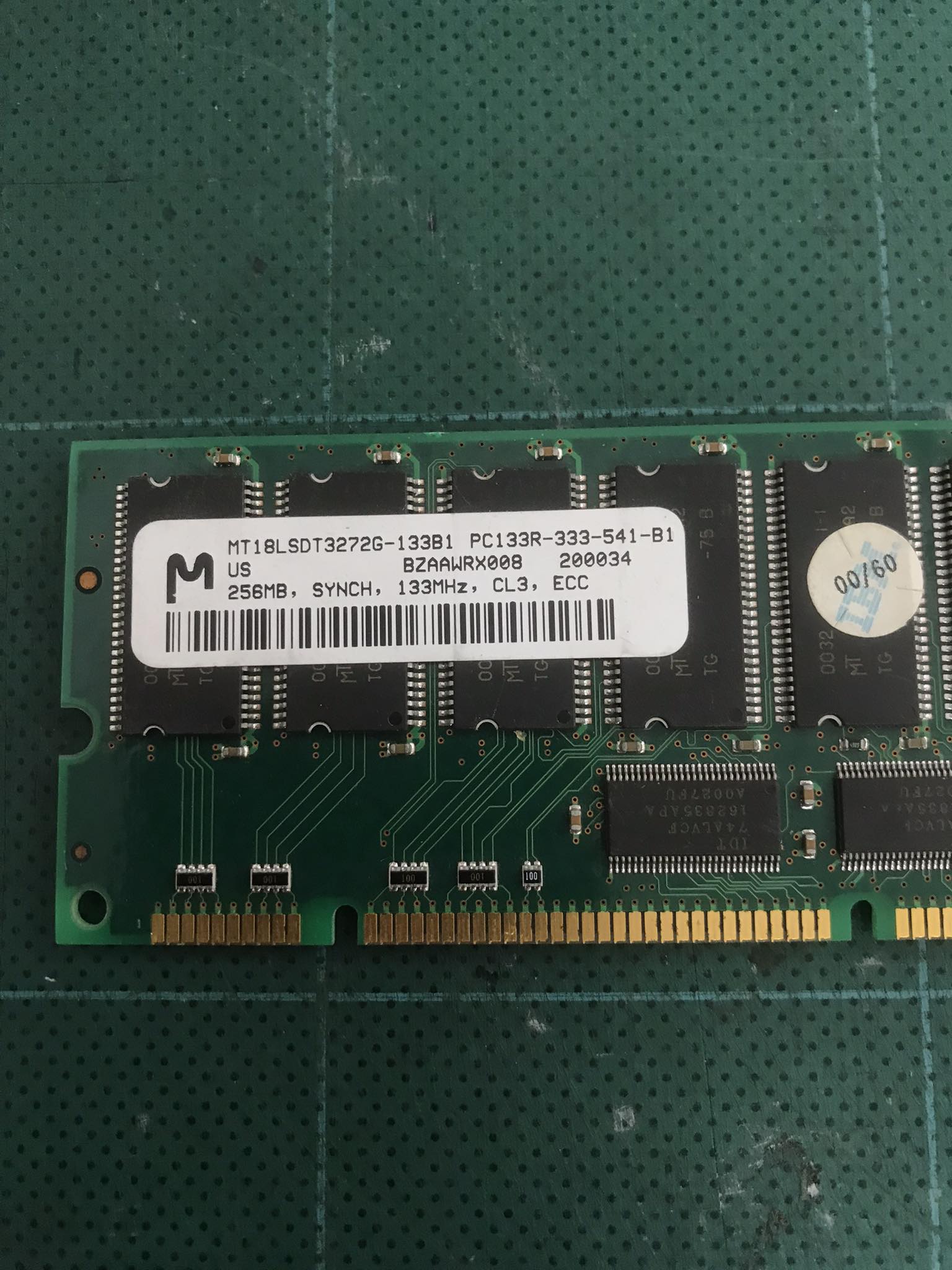 IBM 256MB 133MHz PC133 ECC Unbuffered CL3 168-Pin DIMM Memory Module Ram / 38L3241 / 33L3126 // MT18LSDT3272G-133B1 // (USED) สินค้ารับประกัน โดย บริษัท อะไหล่เซิร์ฟเวอร์ จำกัด
