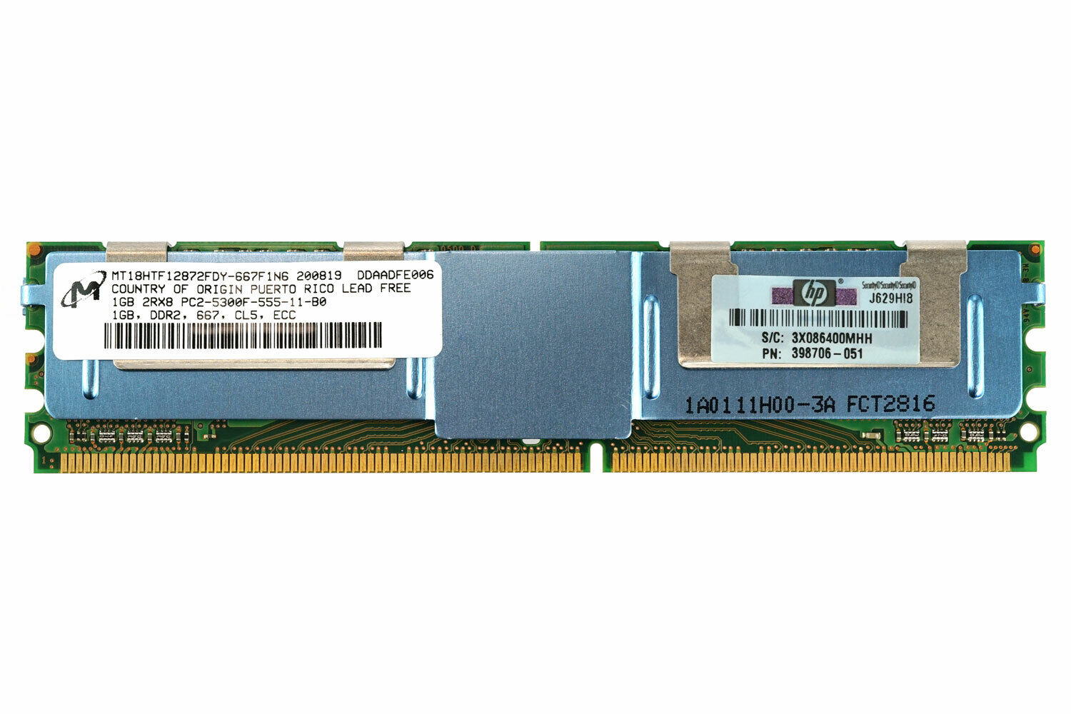 HP Memory 1GB 2RX8 PC2 5300F DDR2/ 1GB 2Rx8 PC2-5300F / 398706-051 / 416471-001 (Used) // สินค้ารับประกัน โดย บริษัท อะไหล่เซิร์ฟเวอร์ จำกัด