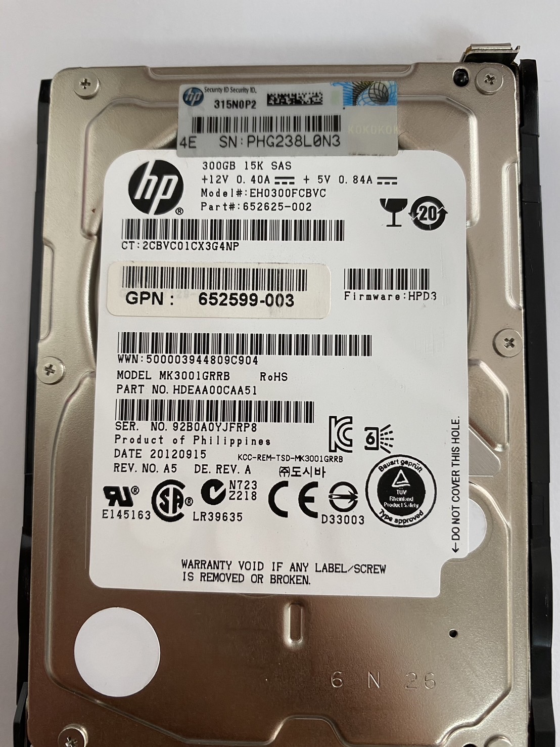 HP 300GB 15K 6G SAS 2.5" SC Hard Drive G8 G9 // HDD 652625-002 / Tray 653960-001 / GPN 652599-003 / EH0300FCBVC / MK3001GRRB (Used) // สินค้ารับประกัน โดย บริษัท อะไหล่เซิร์ฟเวอร์ จำกัด