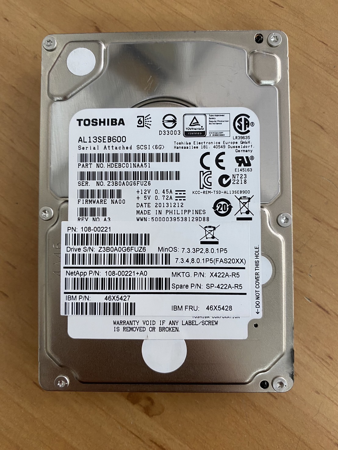 Netapp IBM 600GB 10K 6G SAS 2.5'' HDD Hard Drive Toshiba X422A-R5 // AL3SEB600 / FRU 46X5428 / 46X5427 / 108-00221 (Used) // สินค้ารับประกัน โดย บริษัท อะไหล่เซิร์ฟเวอร์ จำกัด