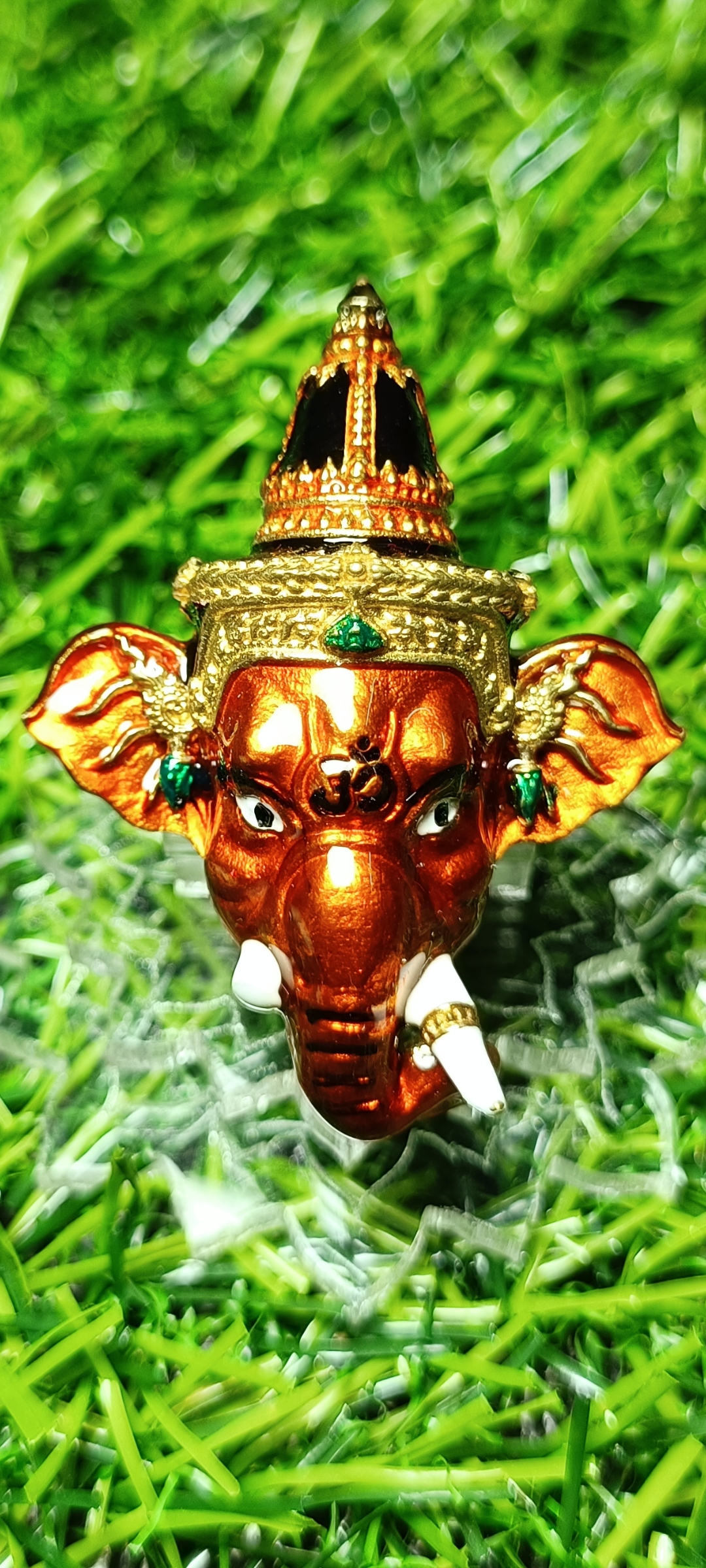 เศียรพระพิฆเณศประทานพร หลวงพ่อพัฒน์ วัดห้วยด้วน ปี 2565 เนื้อทองทิพย์ลงยาส้ม หมายเลข๑๖๓