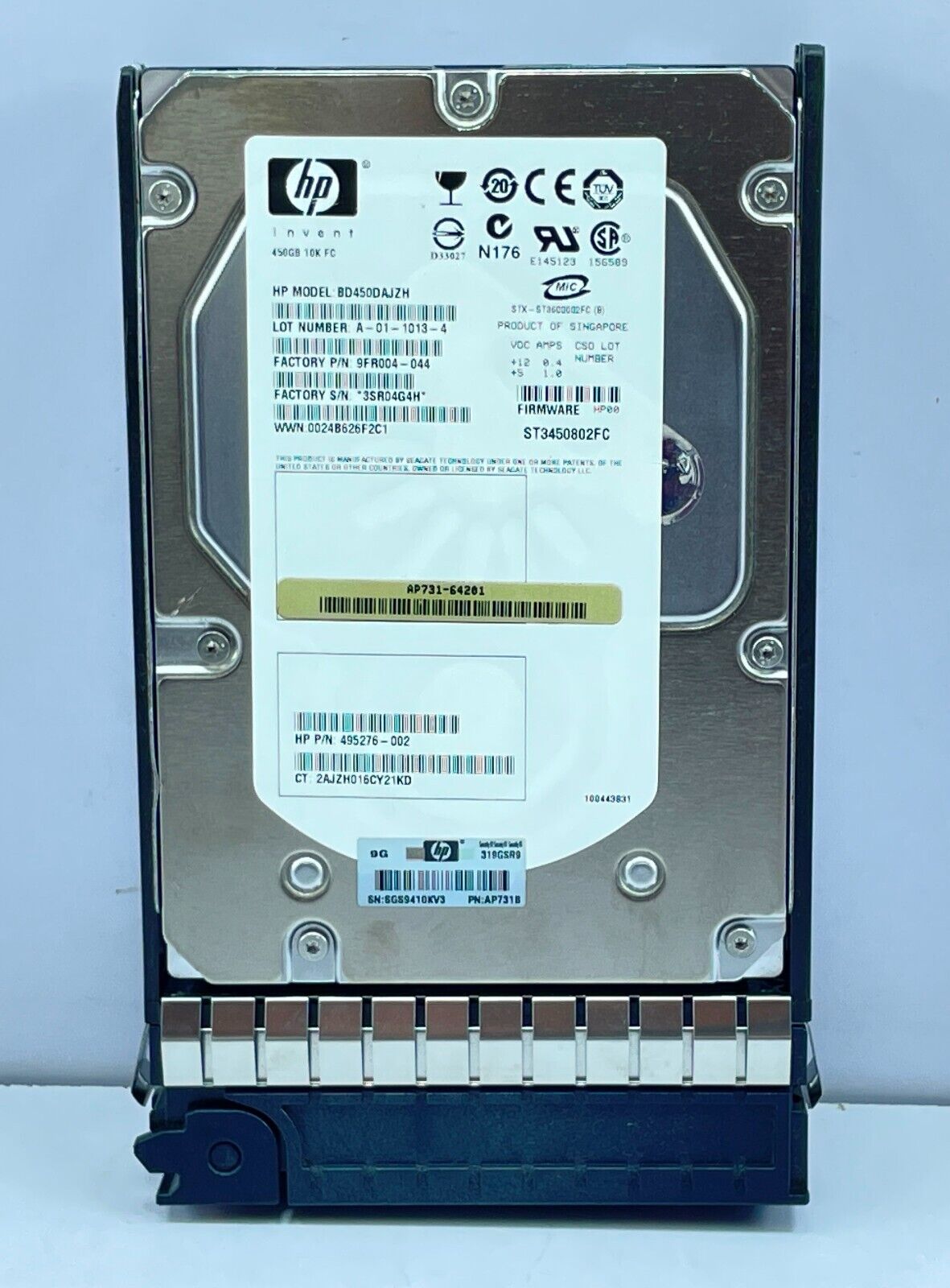 HP 450GB 10K 4G Dual Port Fibre Channel HDD // BD450DAJZH / HP 495276-002 / AP731-64201 / ST3450802FC / TRAY 518734-001 (Used) // สินค้ารับประกัน โดย บริษัท อะไหล่เซิร์ฟเวอร์ จำกัด