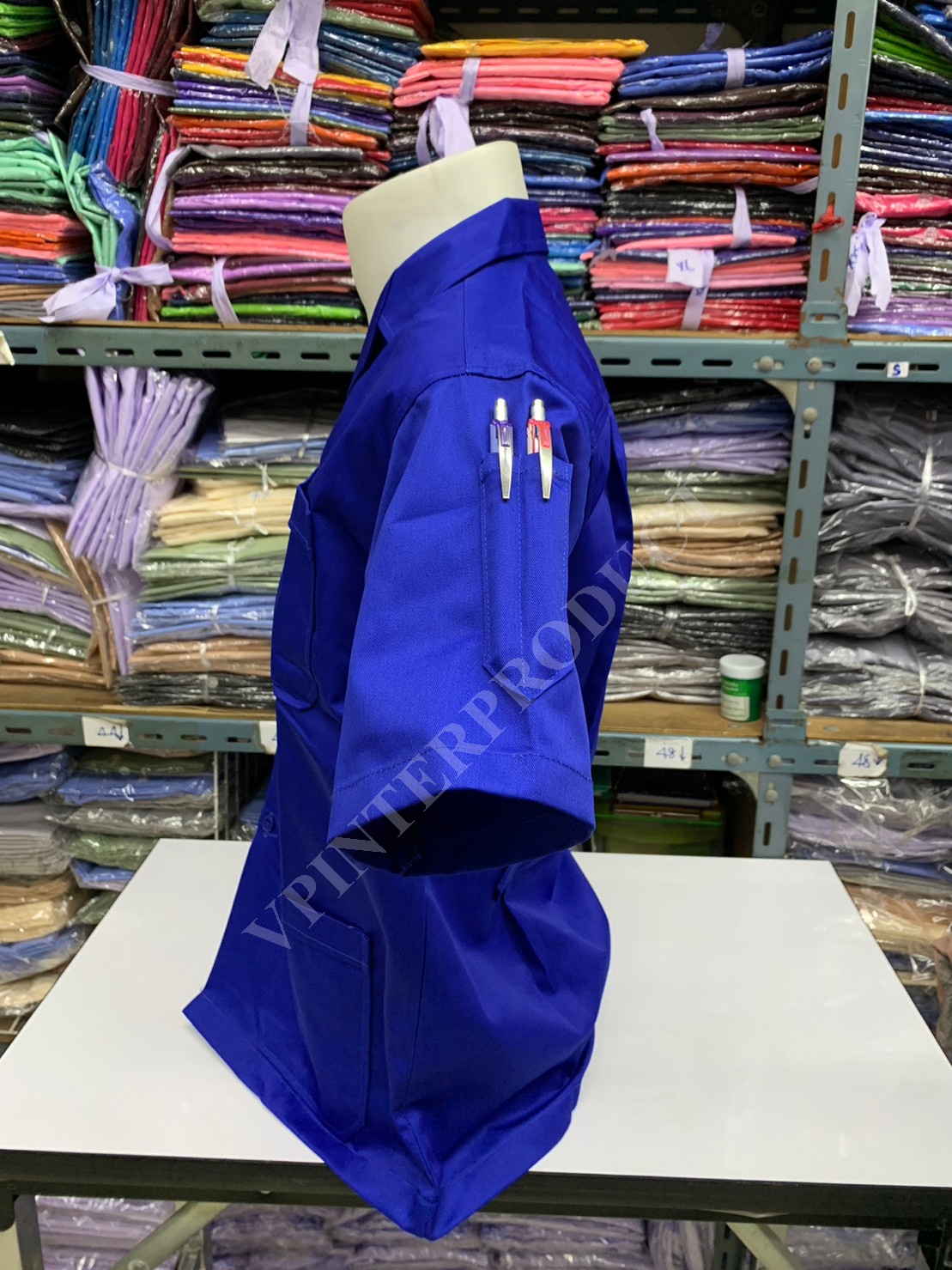 เสื้อช็อปสีพื้น แขนสั้น เสื้อช่าง ขนาด S-2XL ผ้าคอมทวิว รับปักโลโก้