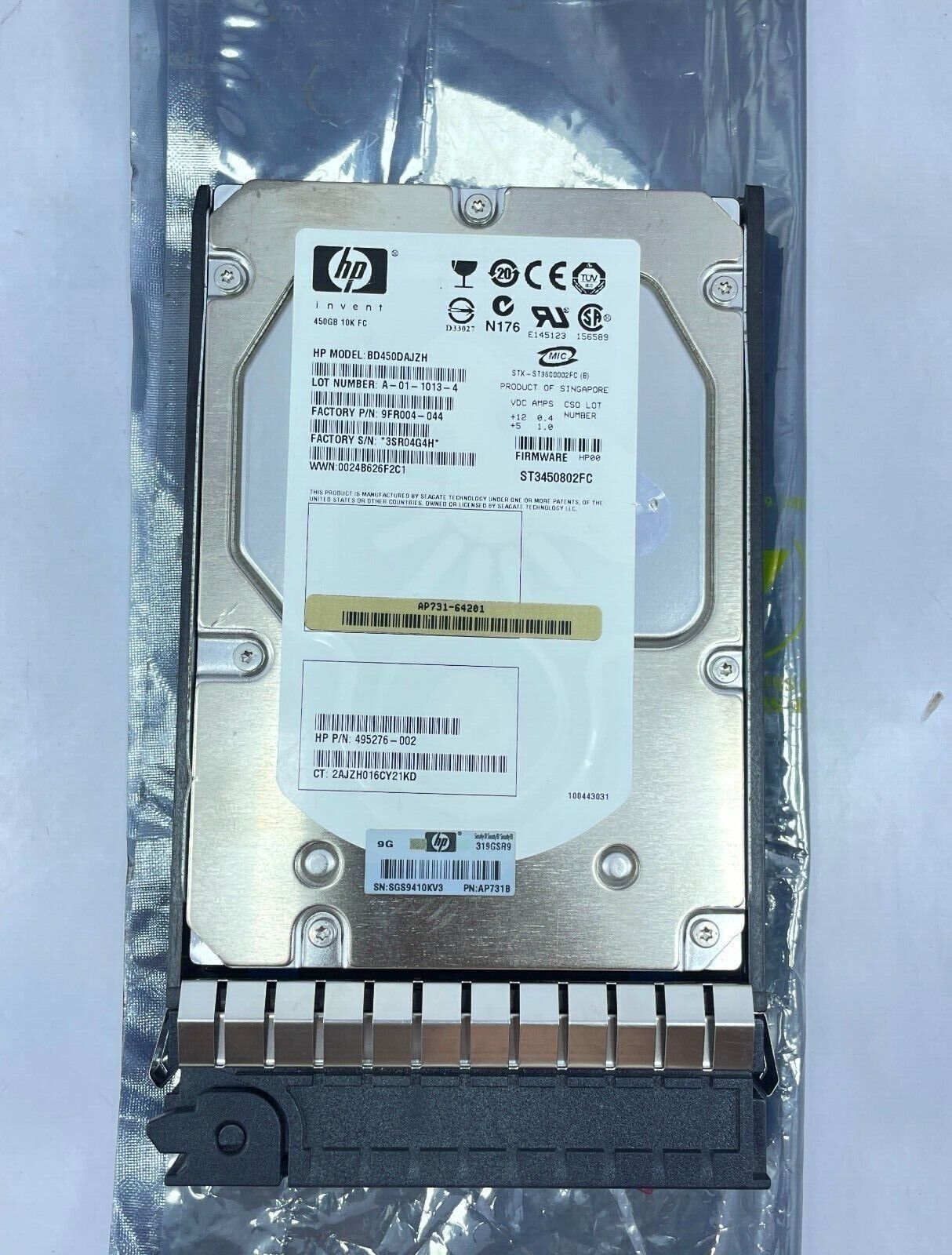HP 450GB 10K 4G Dual Port Fibre Channel HDD // BD450DAJZH / HP 495276-002 / AP731-64201 / ST3450802FC / TRAY 518734-001 (Used) // สินค้ารับประกัน โดย บริษัท อะไหล่เซิร์ฟเวอร์ จำกัด