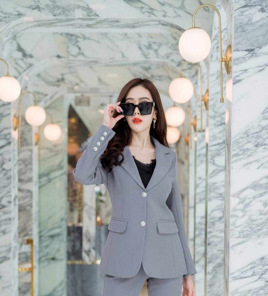 เสื้อสูทผู้หญิง2กระดุม สีเทา/ดำ No.1909