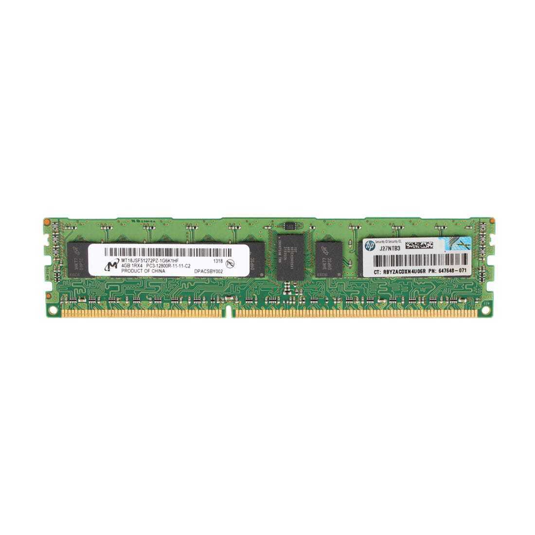 HP 4GB (1Rx4) PC3-12800R Server Memory RDIMM 1600MHz DDR3 ECC REG // 647648-071 / MT18JSF51272PZ-1G6 (Used) // สินค้ารับประกัน โดย บริษัท อะไหล่เซิร์ฟเวอร์ จำกัด
