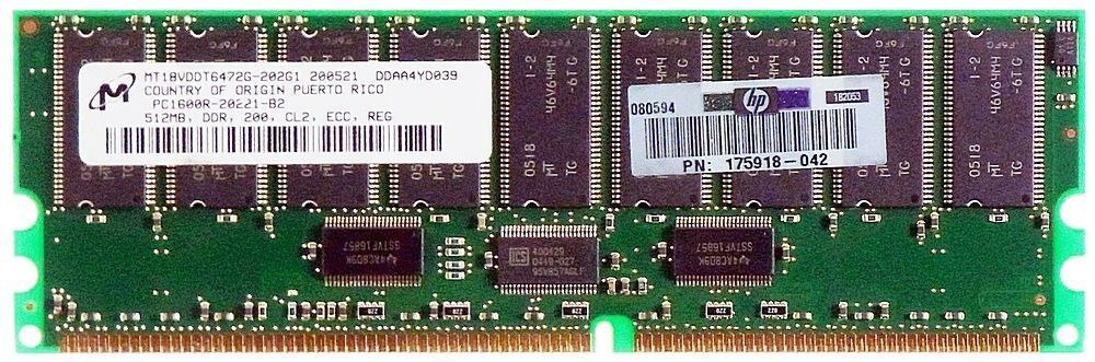 HP 512MB PC1600 DDR200 ECC REG CL2 Memory Module / 249675-001 / MT18VDDT6472G-202G1 // (USED) สินค้ารับประกัน โดย บริษัท อะไหล่เซิร์ฟเวอร์ จำกัด