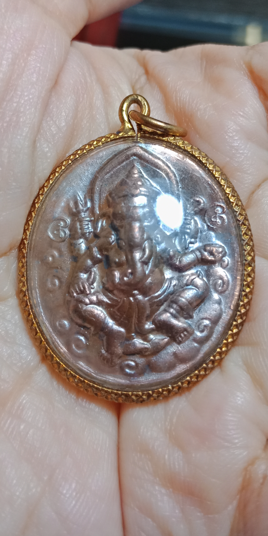 พระพิฆเนศ หลังพ่อแก่ หลวงพ่อแล วัดพระทรง จ.เพชรบุรี เนื้อทองแดง ปี 2539