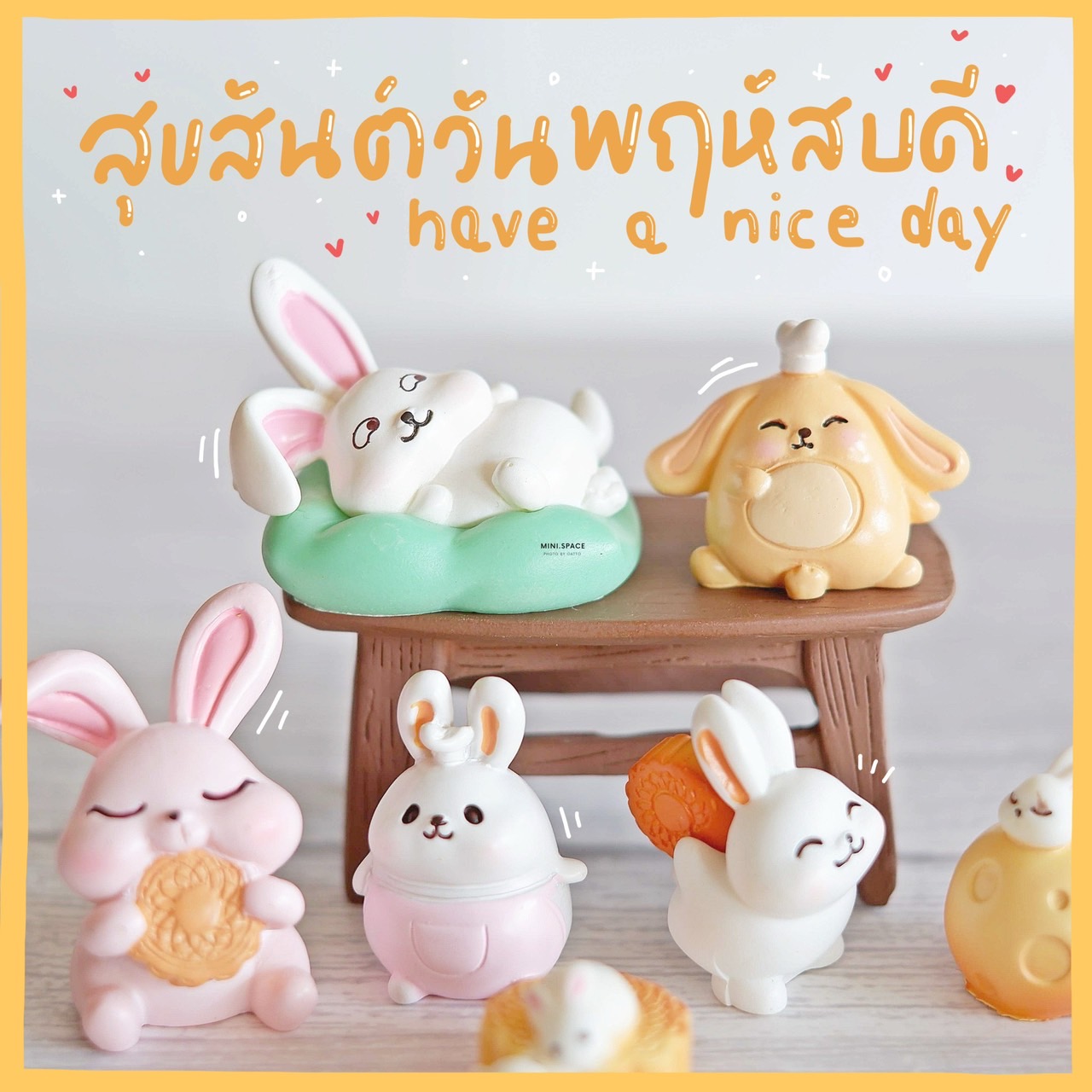 ตุ๊กตากระต่าย กับขนมไหว้พระจันทร์ SP5113 ตุ๊กตาจิ๋ว โมเดลจิ๋ว แต่งสวน แต่งบ้าน งานDIY