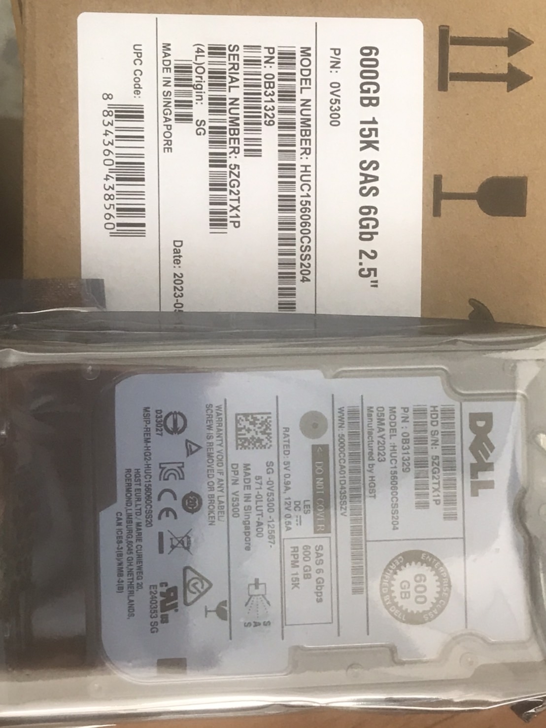 (New Inbox) Dell 600GB 15K SAS 6Gb/s 2.5" HDD // 0V5300 / HUC1560CSS204 / 0B31329 // สินค้ารับประกัน โดย บริษัท อะไหล่เซิร์ฟเวอร์ จำกัด