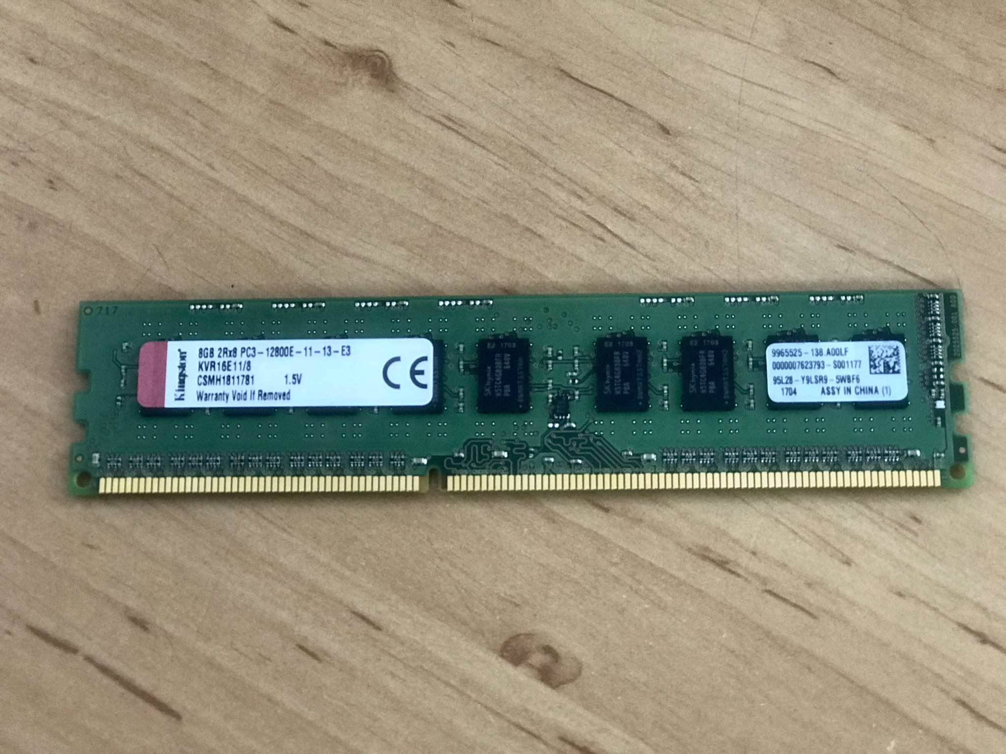 Kingston 8GB 2Rx8 PC3-12800E MEMORY // KVR16E11/8, 9965525-138, 8GB 2Rx8 PC3-12800E (Used) // สินค้ารับประกัน โดย บริษัท อะไหล่เซิร์ฟเวอร์ จำกัด