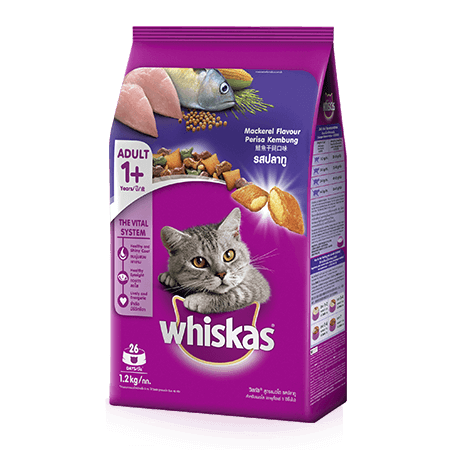 Whiskas Adult cat food Mackerel flavour 1.2 kg วิสกัส แบบเม็ด แมวโต รสปลาทู ขนาด 1.2 กก.