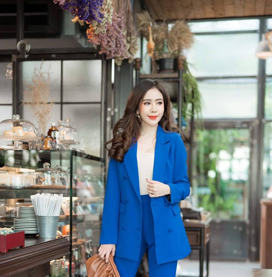 เสื้อสูทผู้หญิง6กระดุมตัวยาวทรงบอย สูททำงาน #1902 Boy Blazer (ไม่รวมกางเกง)