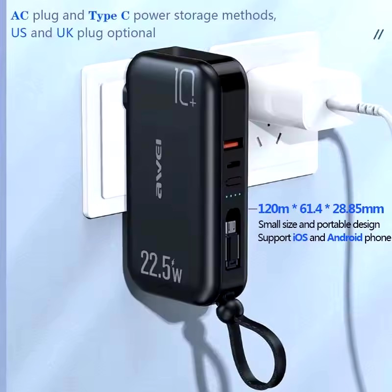P189K 22.5W MULTIPLE OUTPUT POWERBANK WITH CABLE 10000mAh