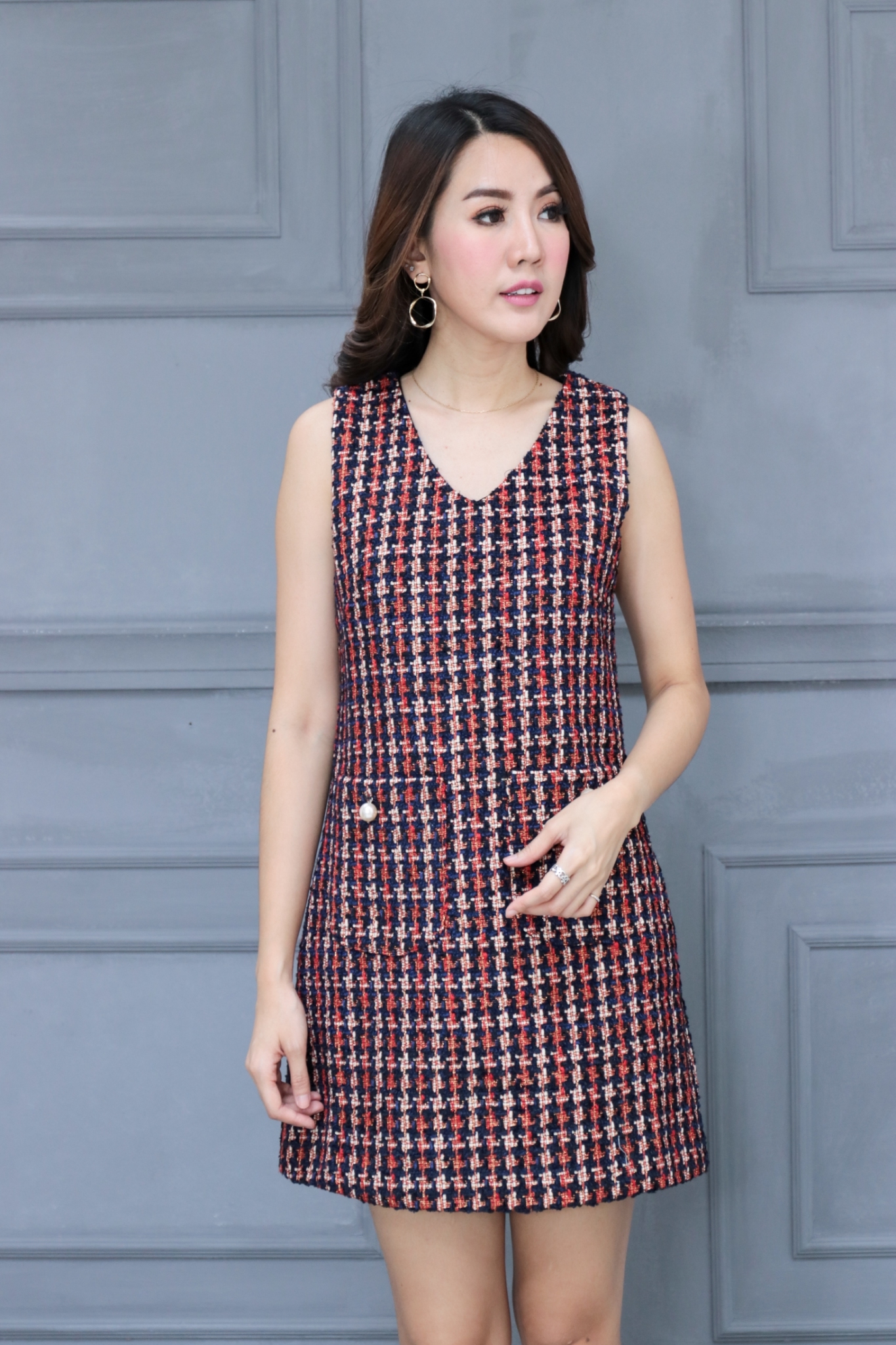มินิเดรสผ้าทวิตTweed Dress (S-L) #1816
