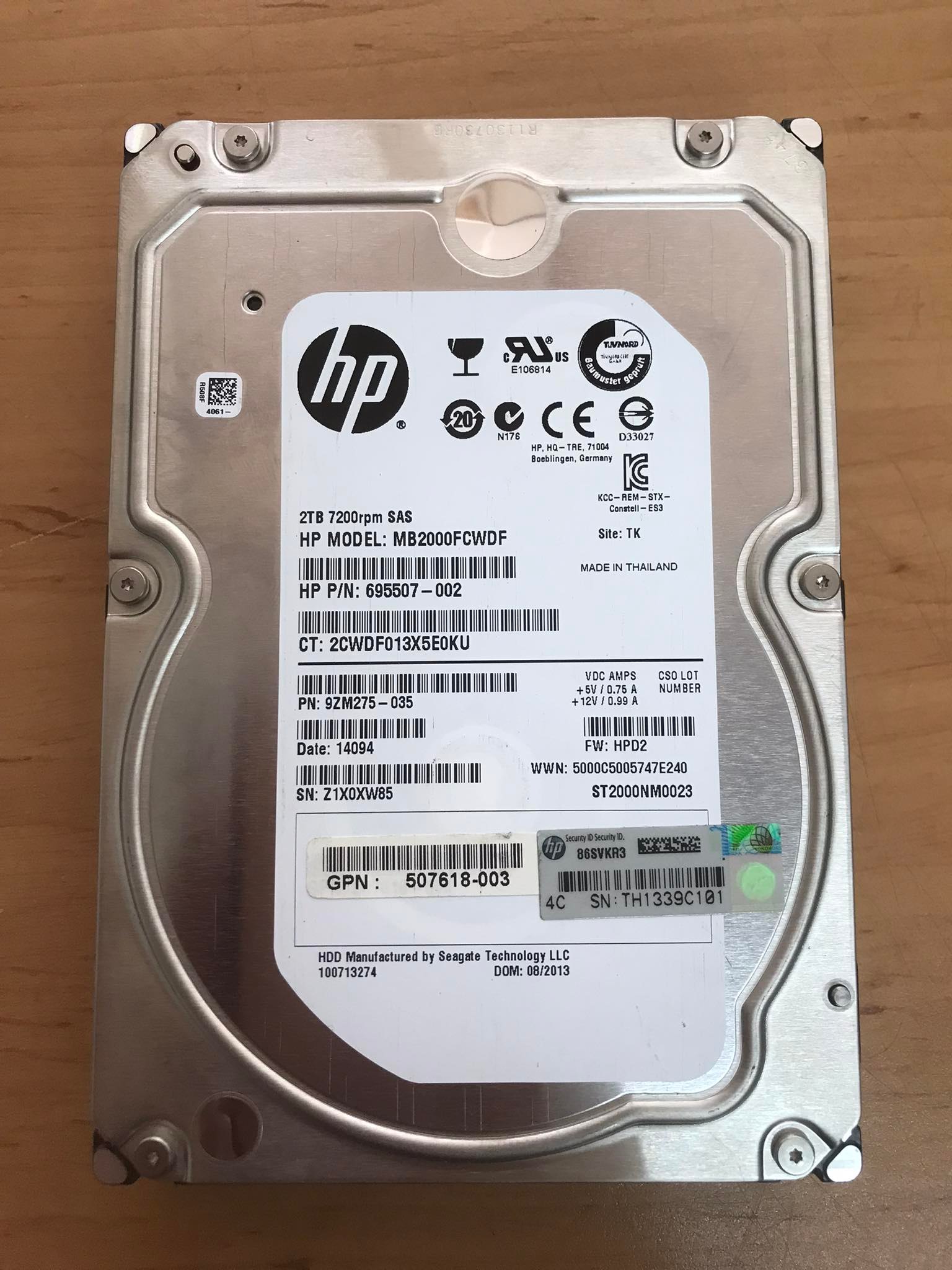 HP 2TB 7.2K SAS 6G 3.5'' Hard Disk // 695507-002 / GPN 507618-003 / MB2000FCWDF / ST2000NM0023 / 9ZM275-035 (Used) // สินค้ารับประกัน โดย บริษัท อะไหล่เซิร์ฟเวอร์ จำกัด