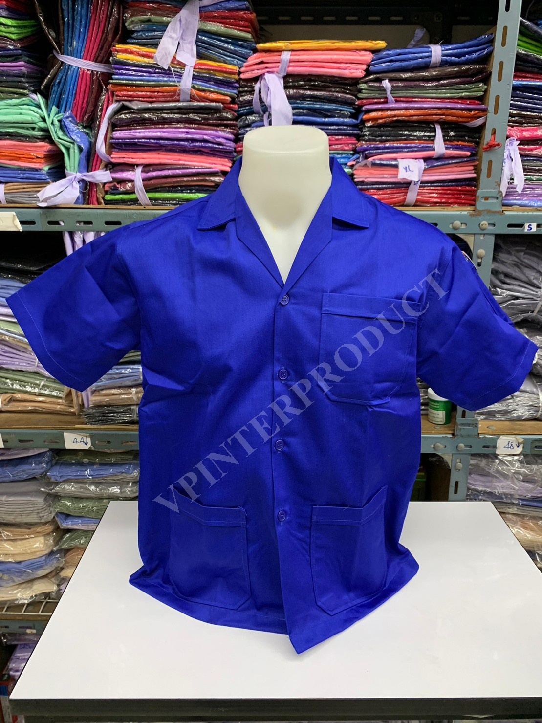 เสื้อช็อปสีพื้น แขนสั้น เสื้อช่าง ขนาด S-2XL ผ้าคอมทวิว รับปักโลโก้