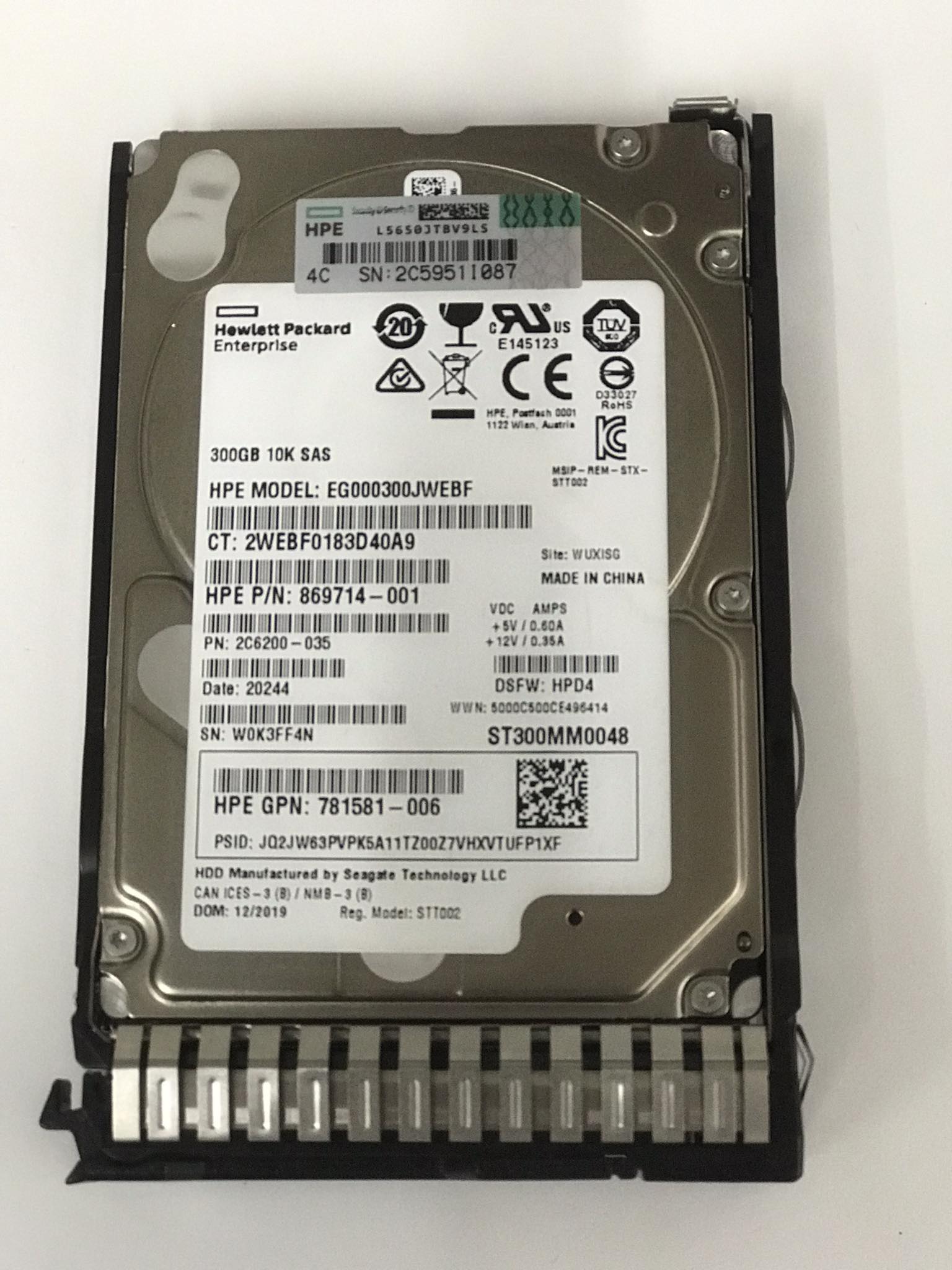 HP 300GB 10K SAS 12G 2.5" SFF SC HDD Hard Drive // 869714-001 / GPN 781581-006 / ST300MM0048 / 2C6200-035 / EG000300JWEBF / Tray 872735 (Used) // สินค้ารับประกัน โดย บริษัท อะไหล่เซิร์ฟเวอร์ จำกัด